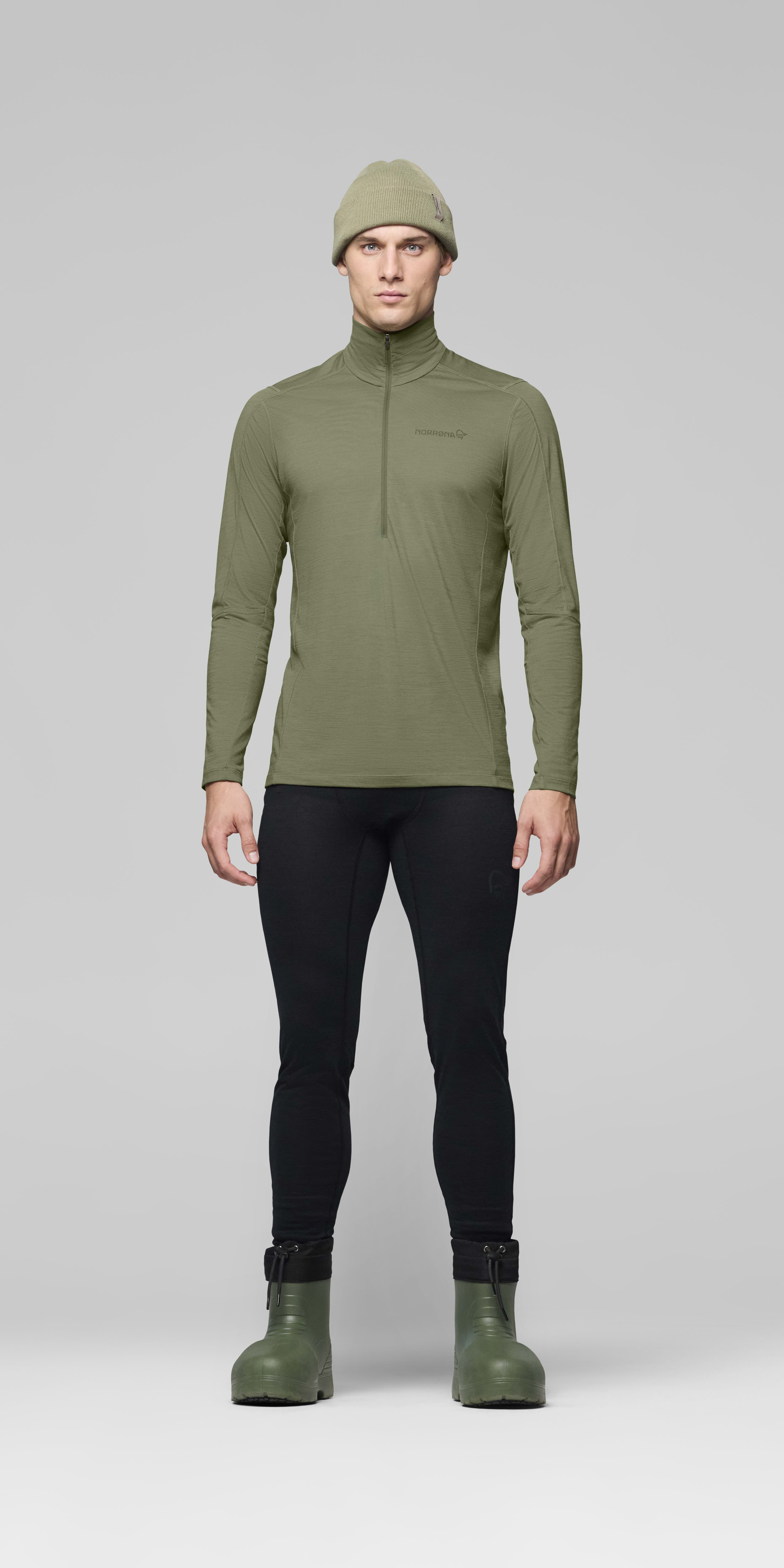 Male Look front image of falketind equaliserUll Zip Neck Deep Lichen Green