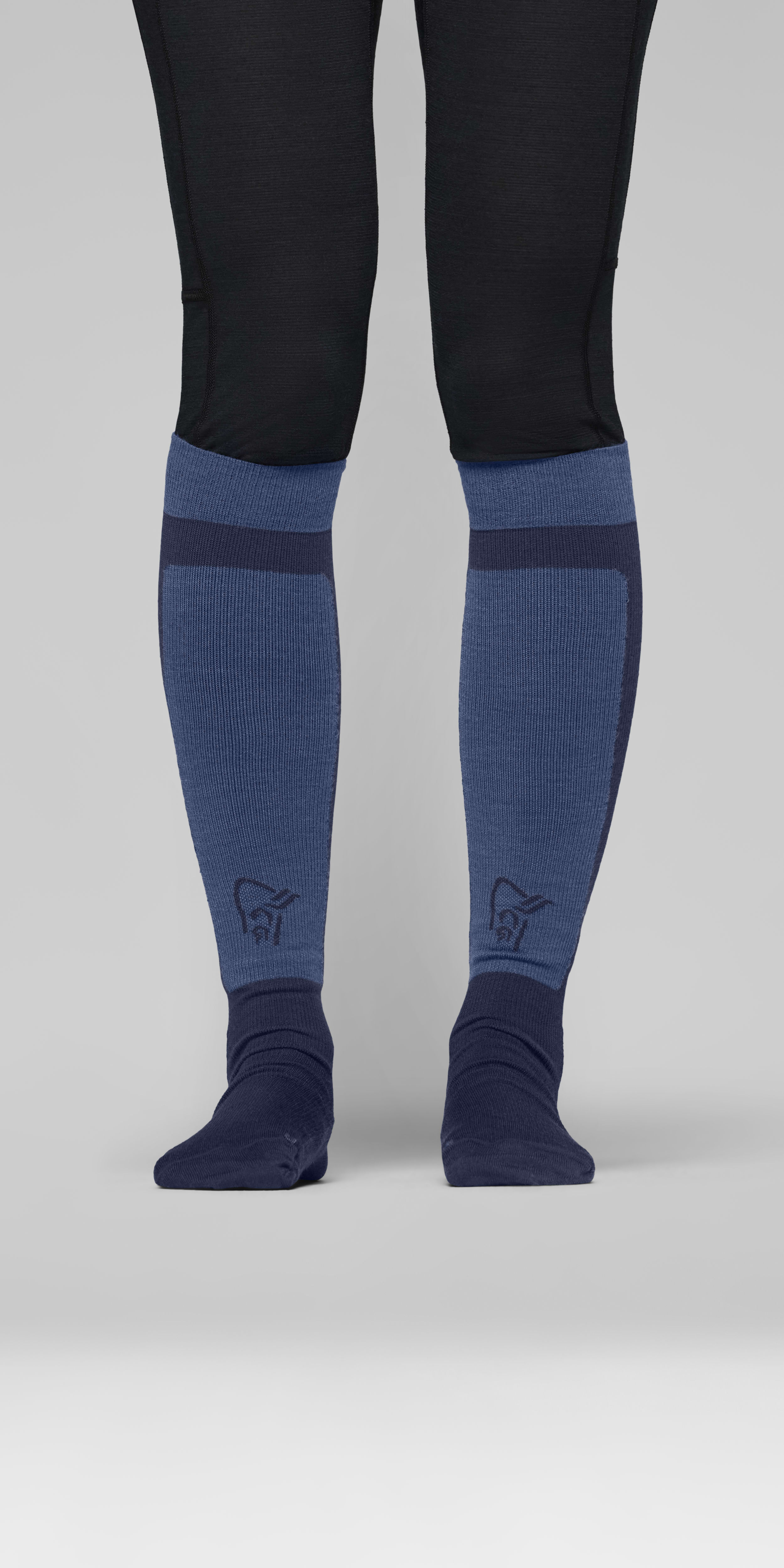 Female Look front image of lyngen light merinoUll long Socks Indigo Night/Dark Denim
