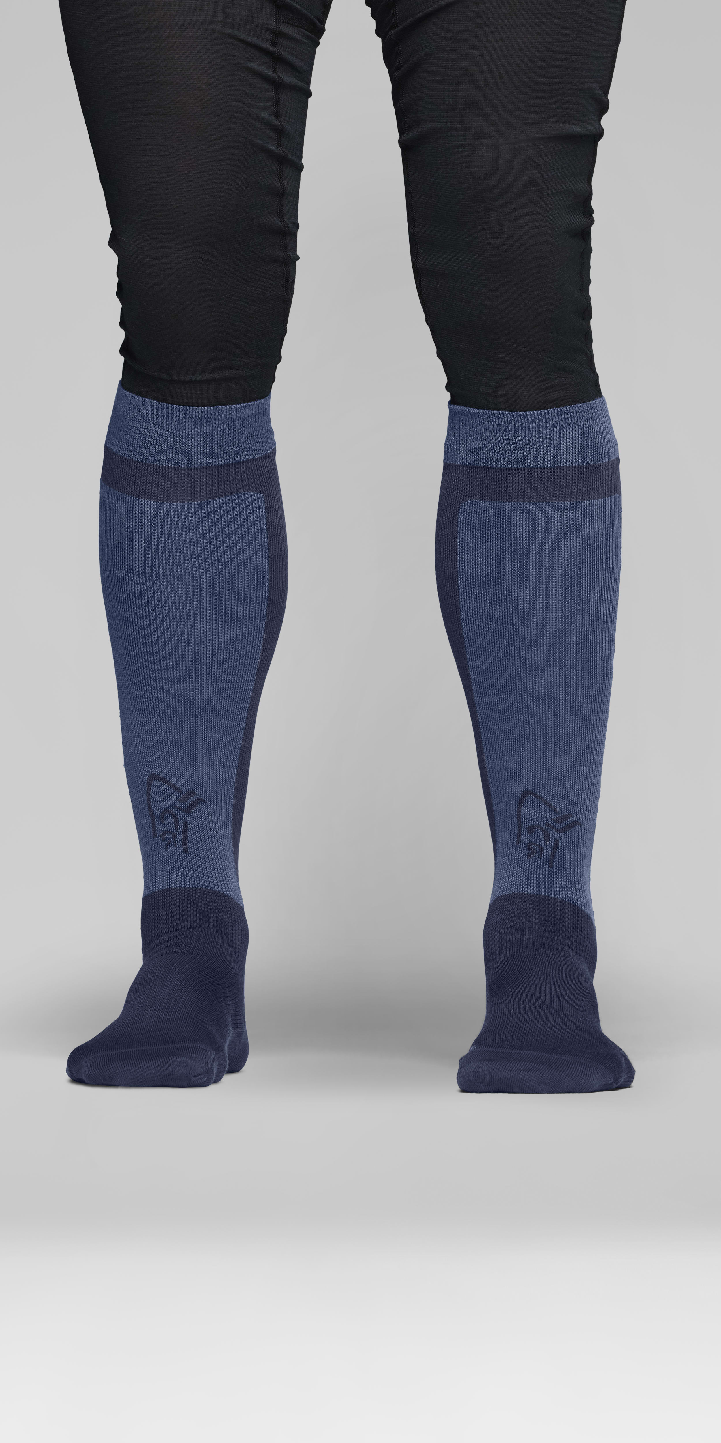 Female Look front image of lyngen light merinoUll long Socks Indigo Night/Dark Denim