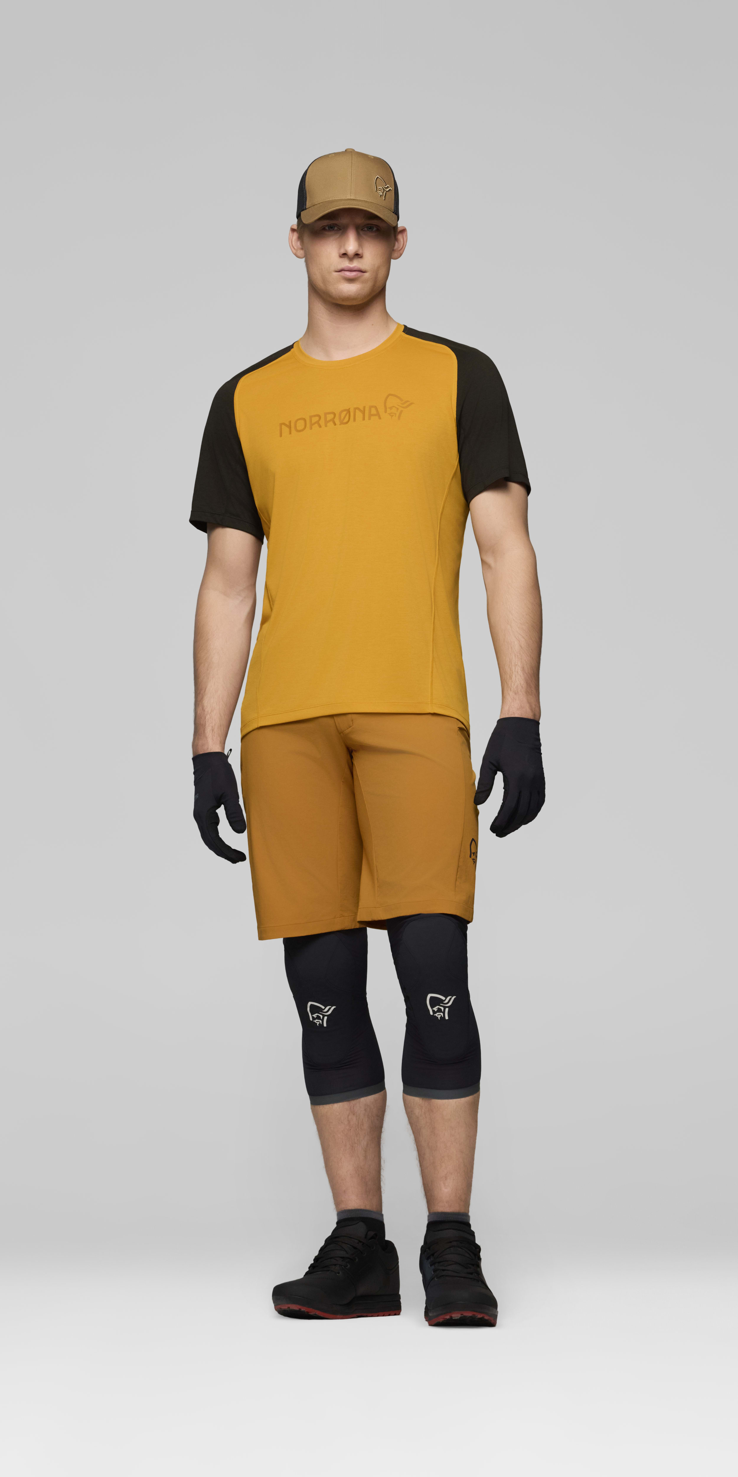Male Look front image of fjora equaliser lightweight T-shirt Sunflower/Caviar Black