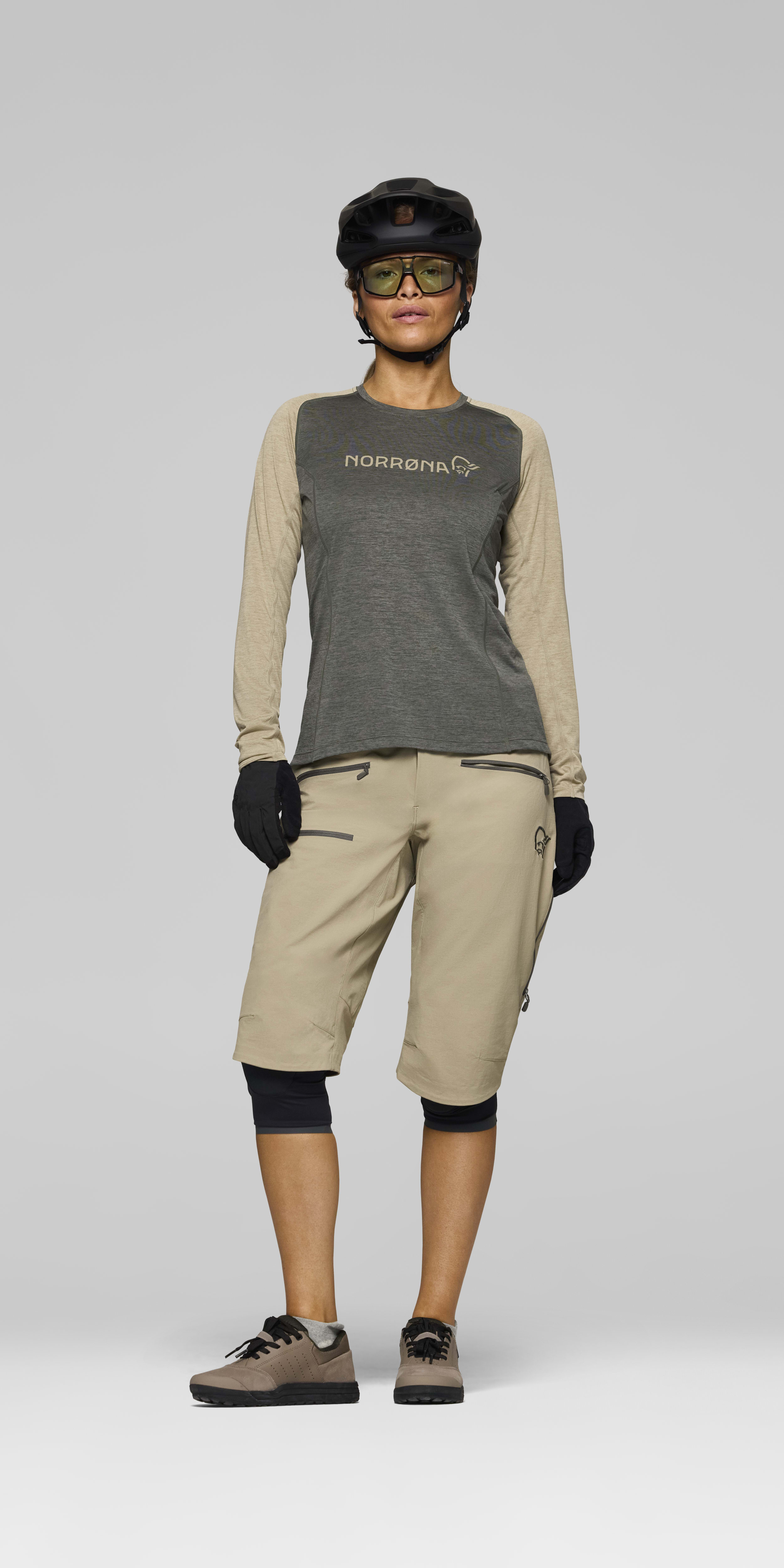 Female Look front image of fjora equaliser lightweight Long Sleeve Beluga/Winter Twig