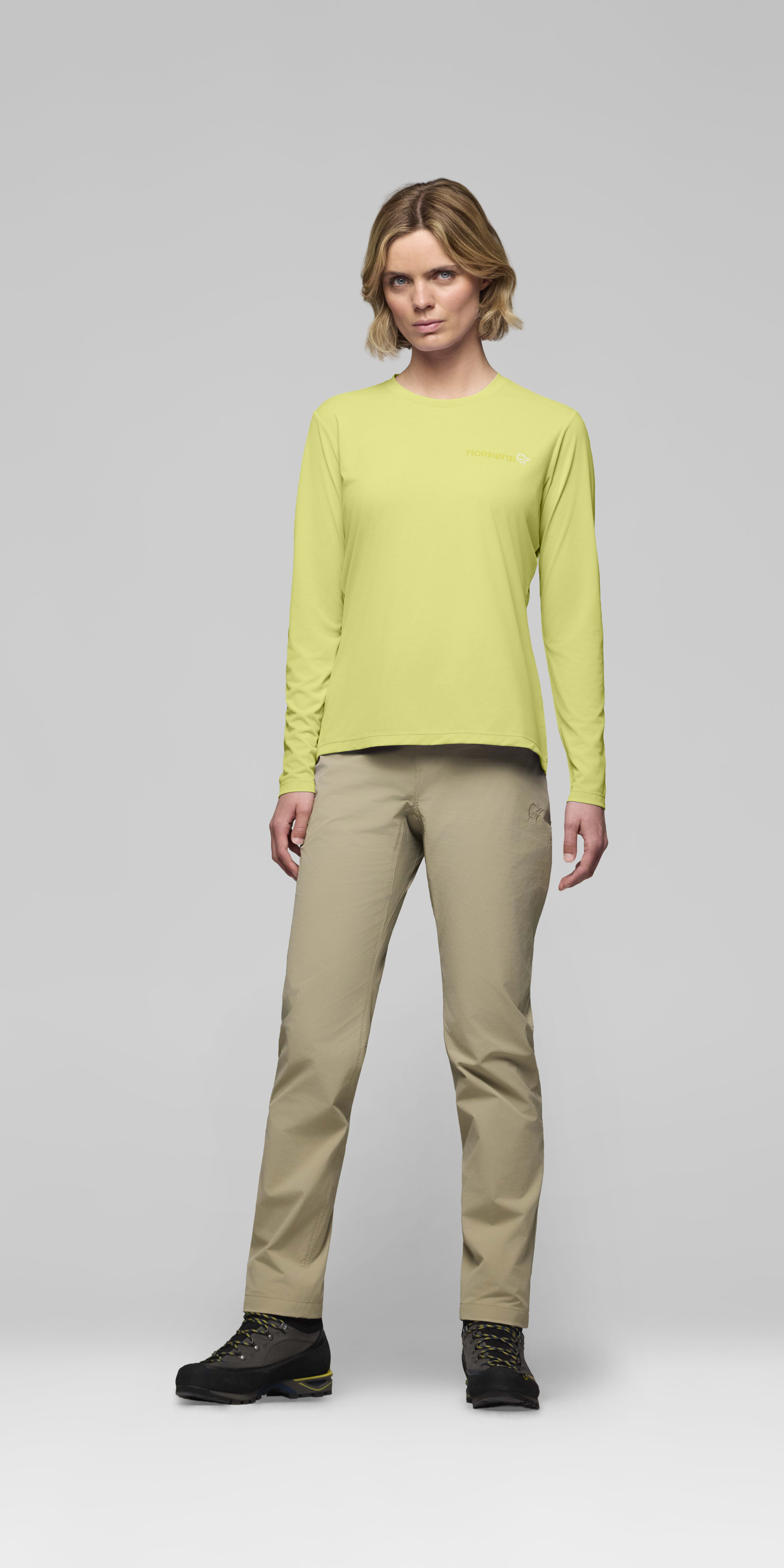 Female Look front image of femund tech Long Sleeve Limeade