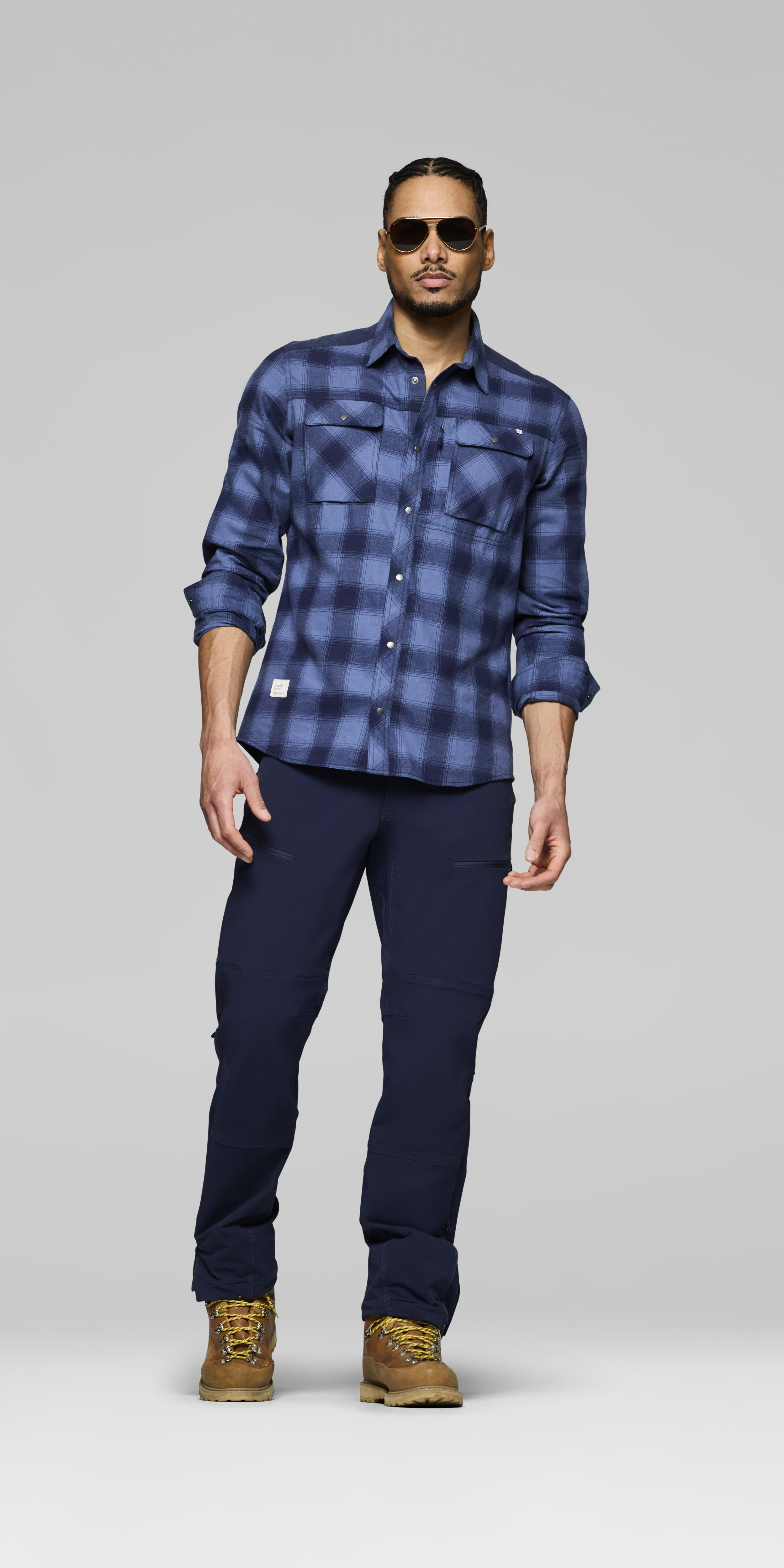 Male Look opening image of femund flannel Shirt Navy Blazer