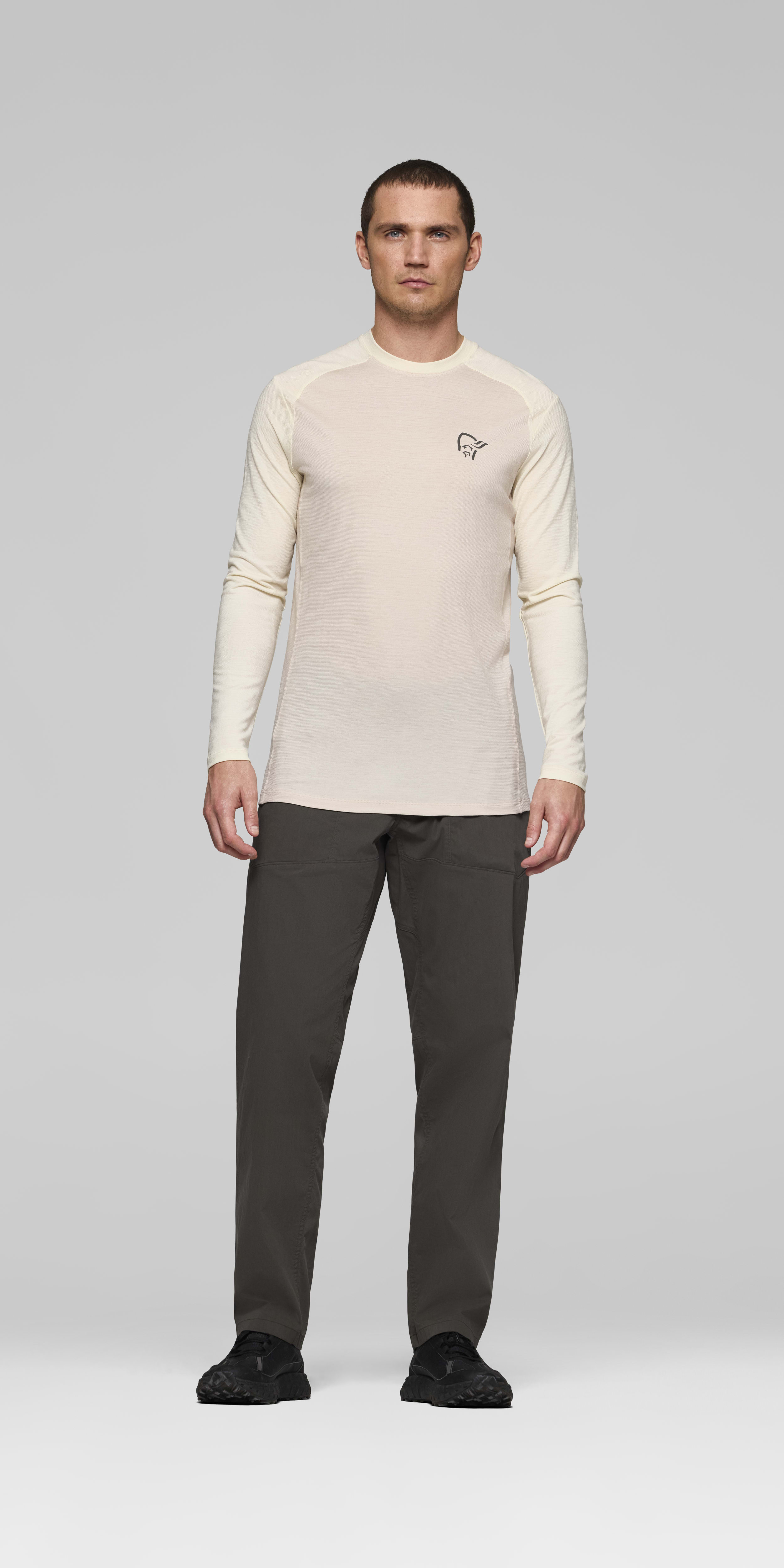 Male Look front image of femund pureUll Long Sleeve Oatmeal/Whisper White