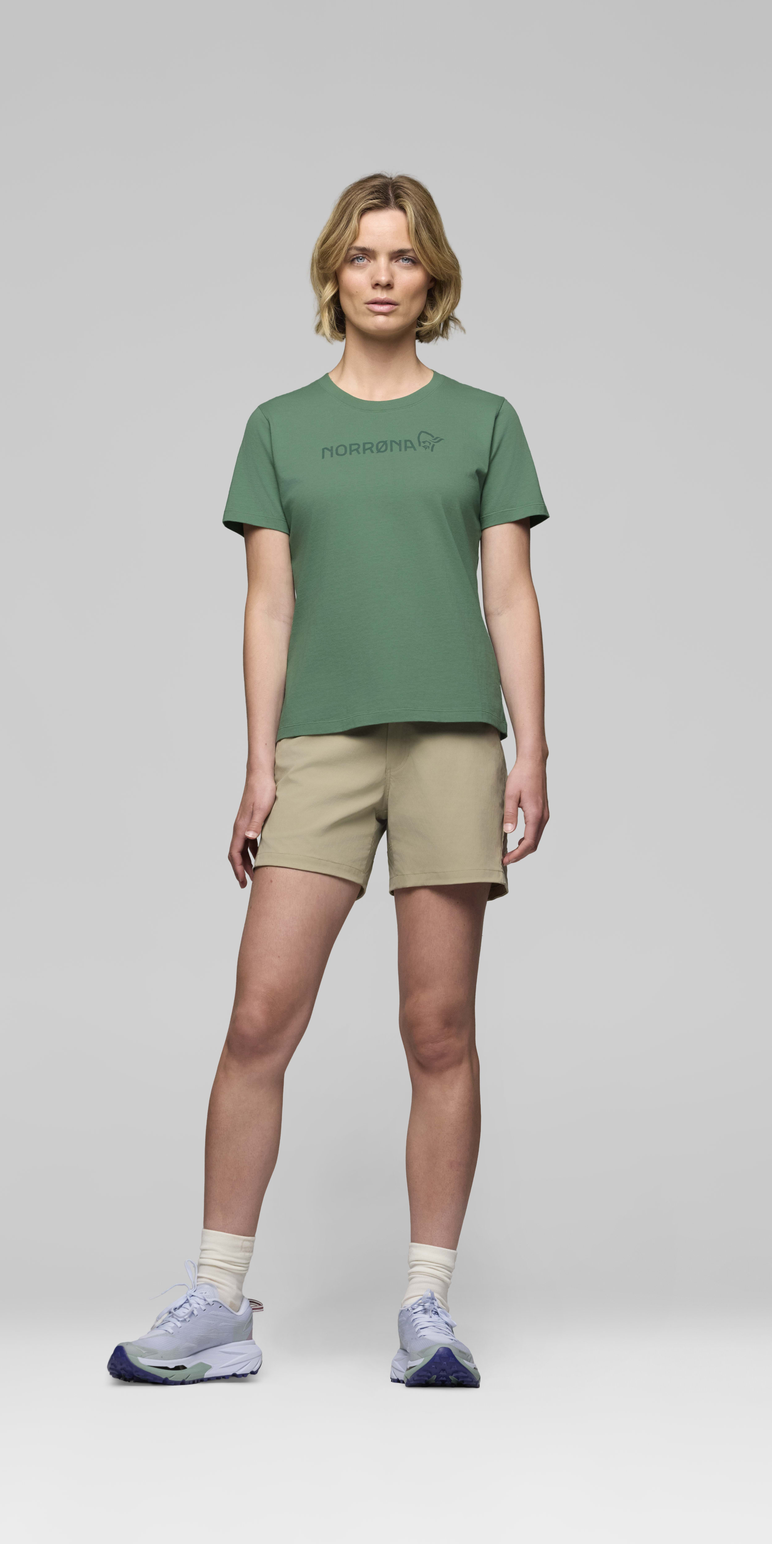 Female Look front image of 29 cotton Norrøna viking T-shirt Dark Ivy