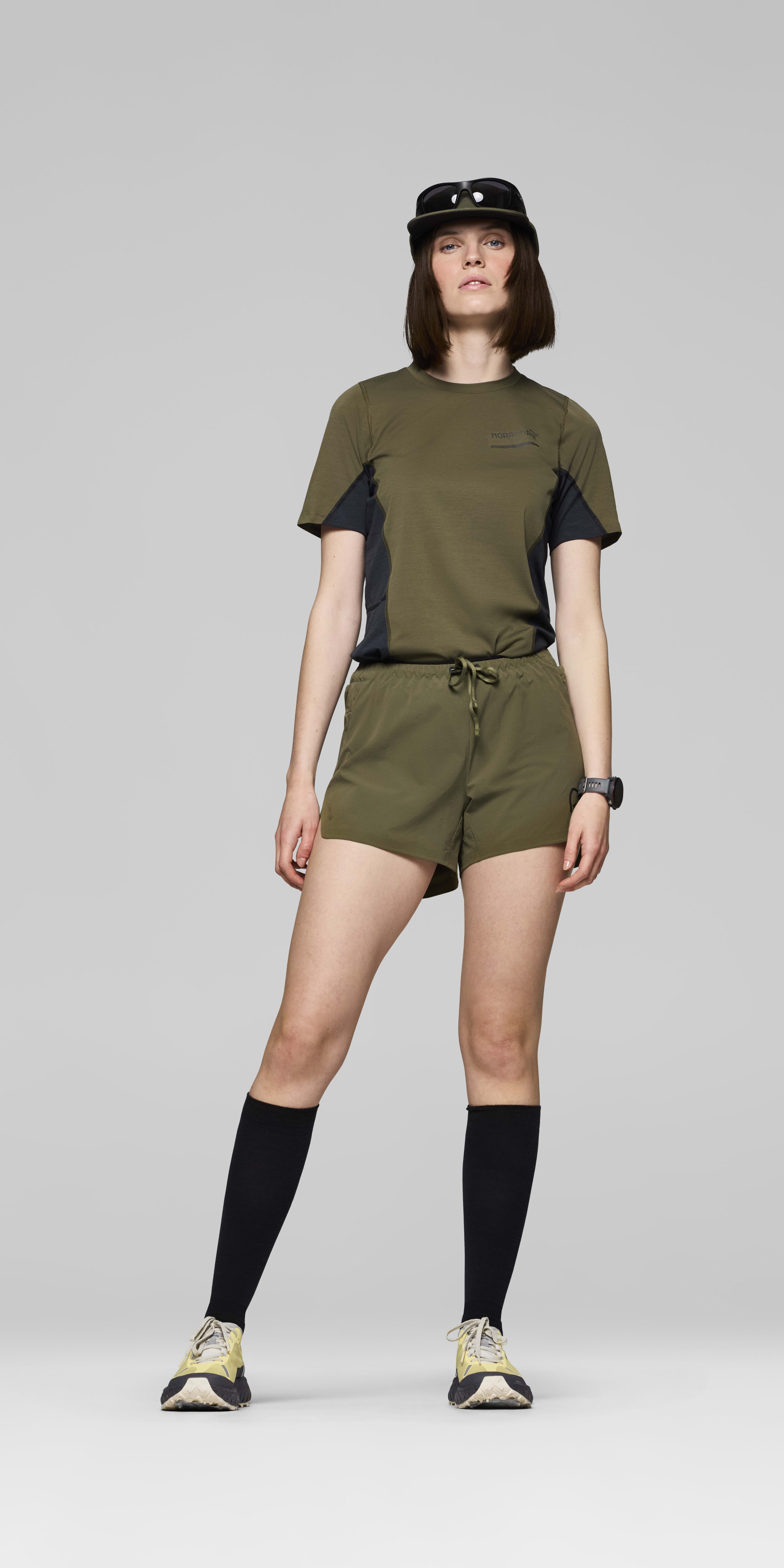 Female Look front image of senja flex1 4" Shorts Olive Night