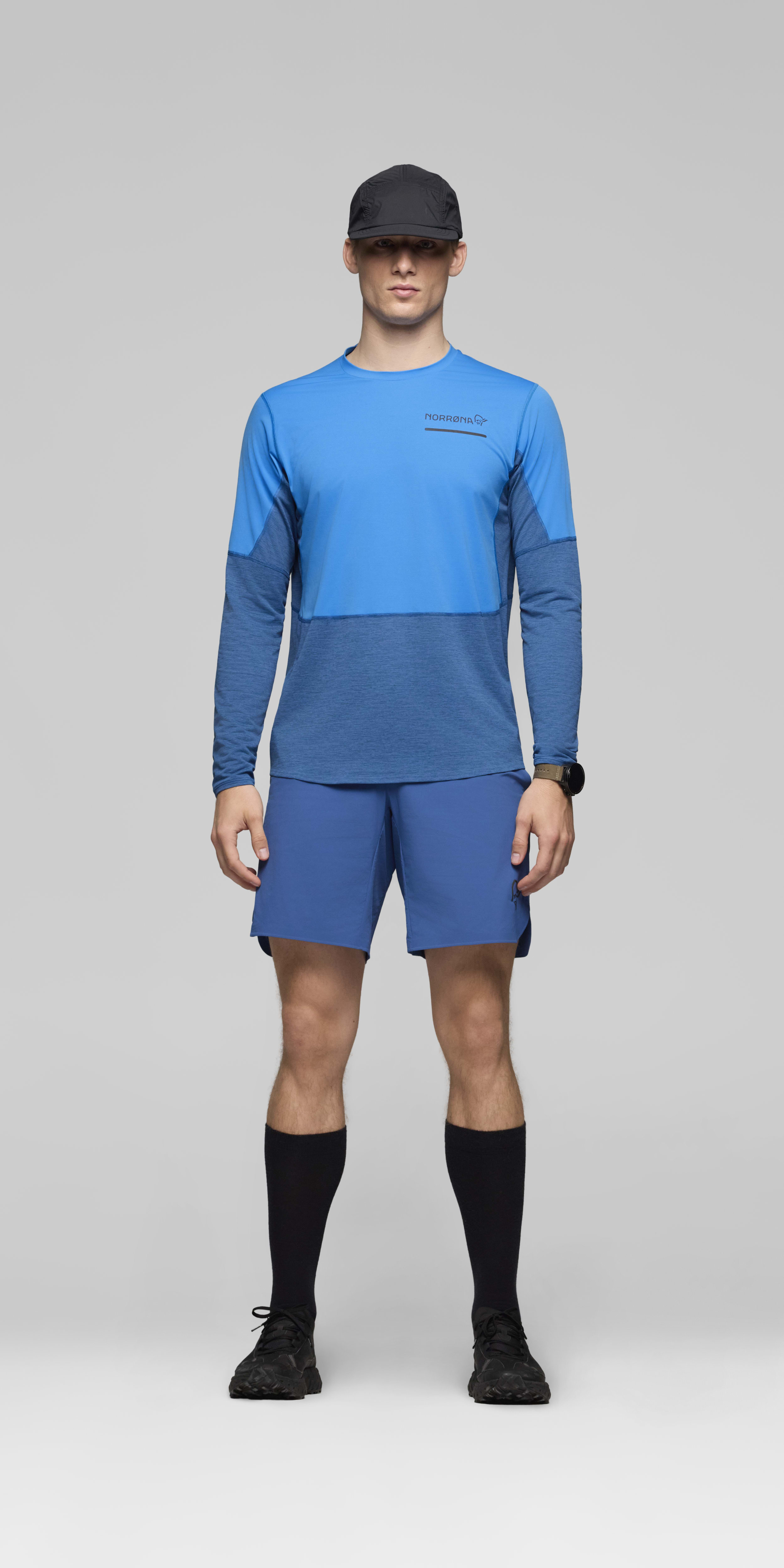 Male Look front image of senja equaliser lightweight Long Sleeve Brilliant Blue/Dark Blue