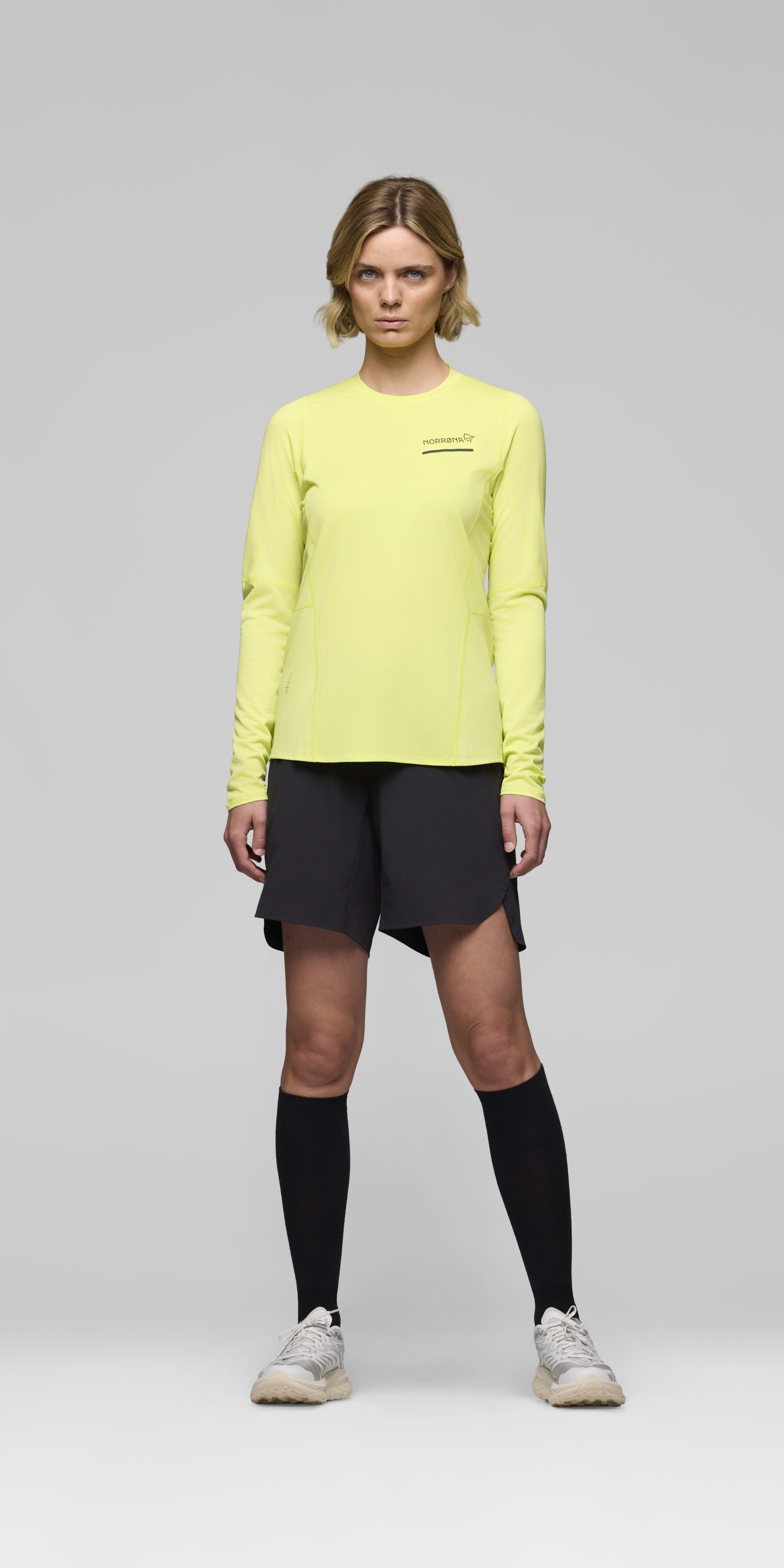 Female Look front image of senja equaliser lightweight Long Sleeve Limeade