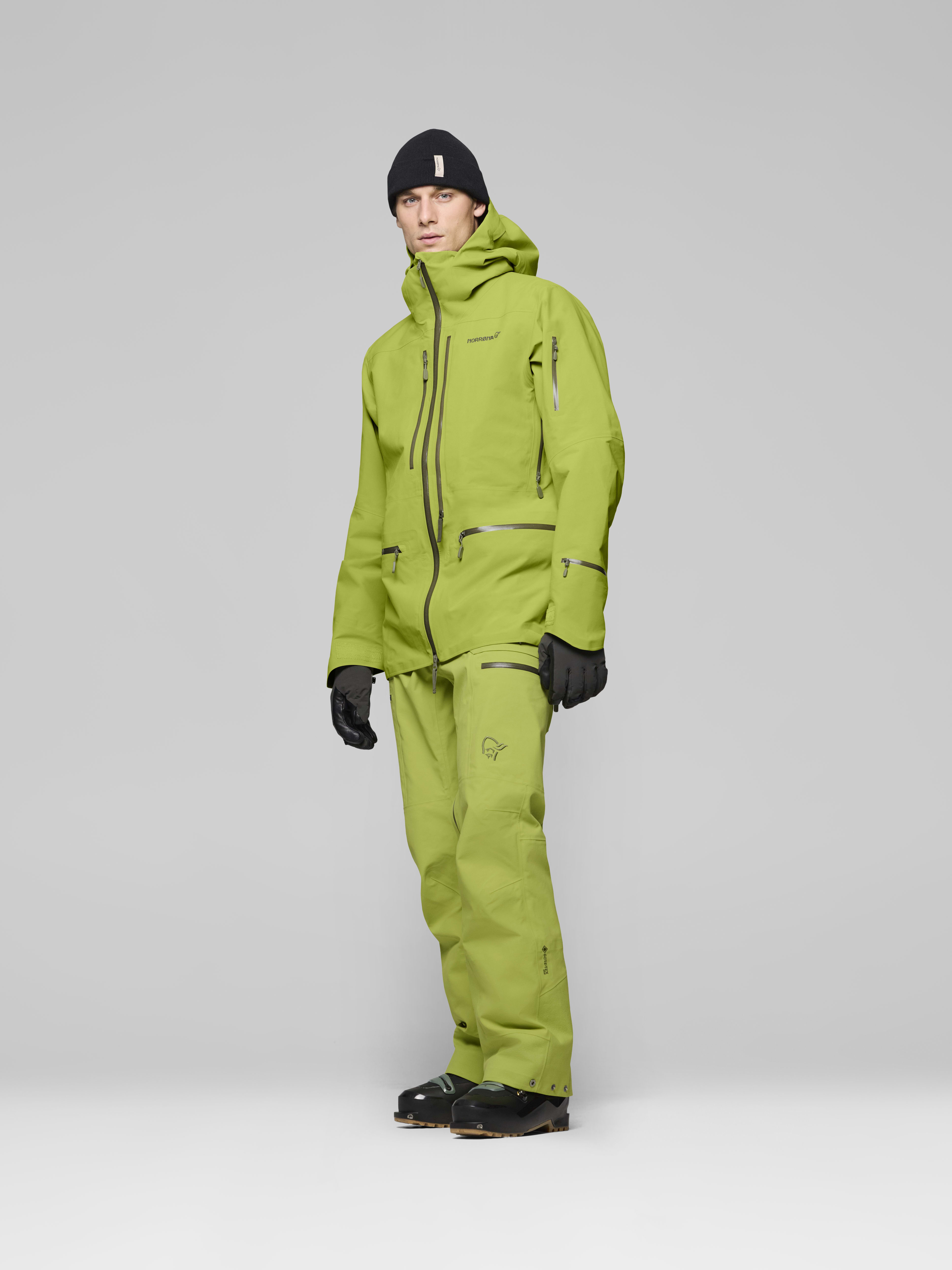 Male Look side image of lofoten Gore-Tex Pro Plus Jacket Dark Citron