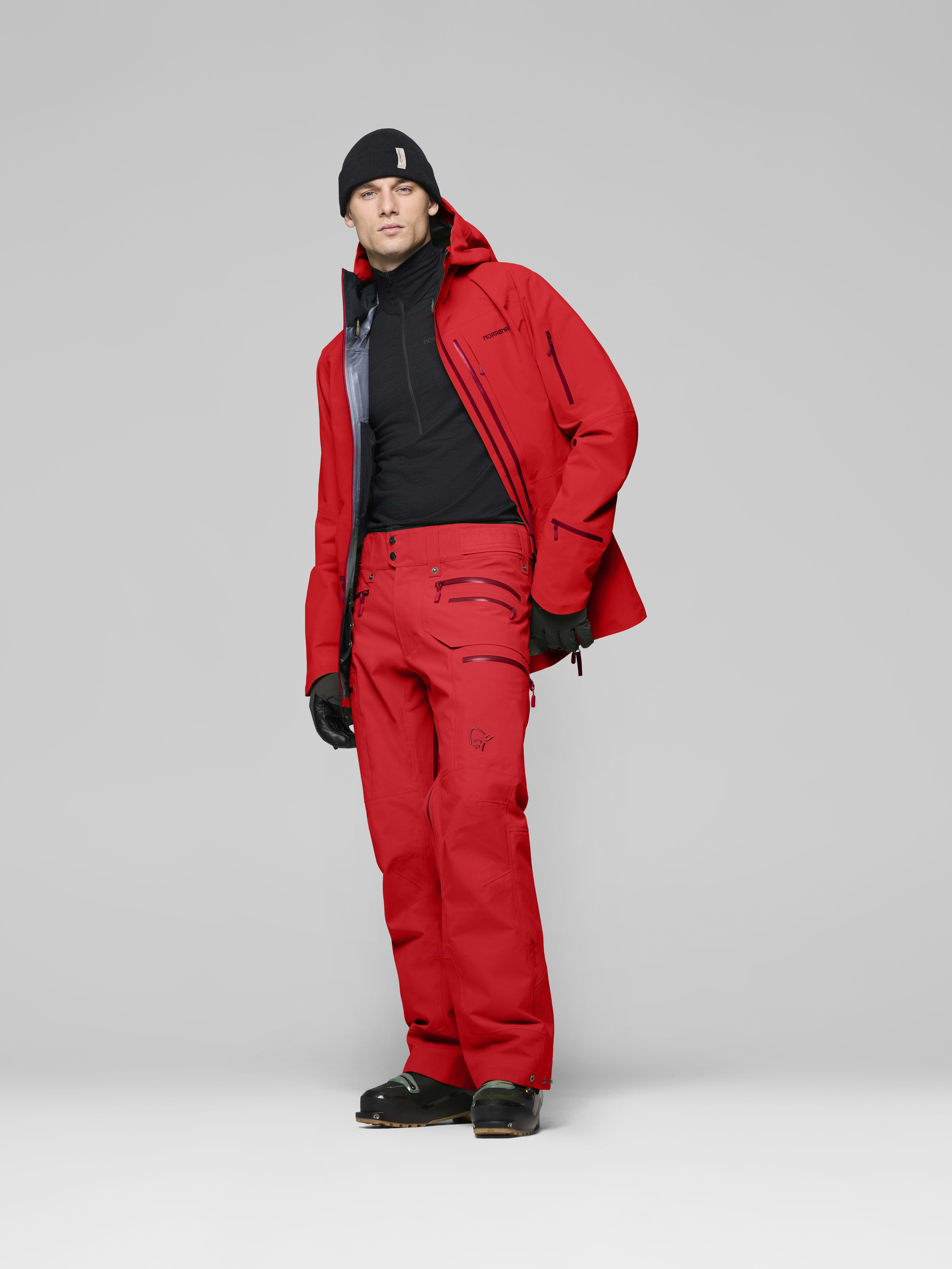 Male Look opening image of lofoten Gore-Tex Pro Plus Pants Fiery Red