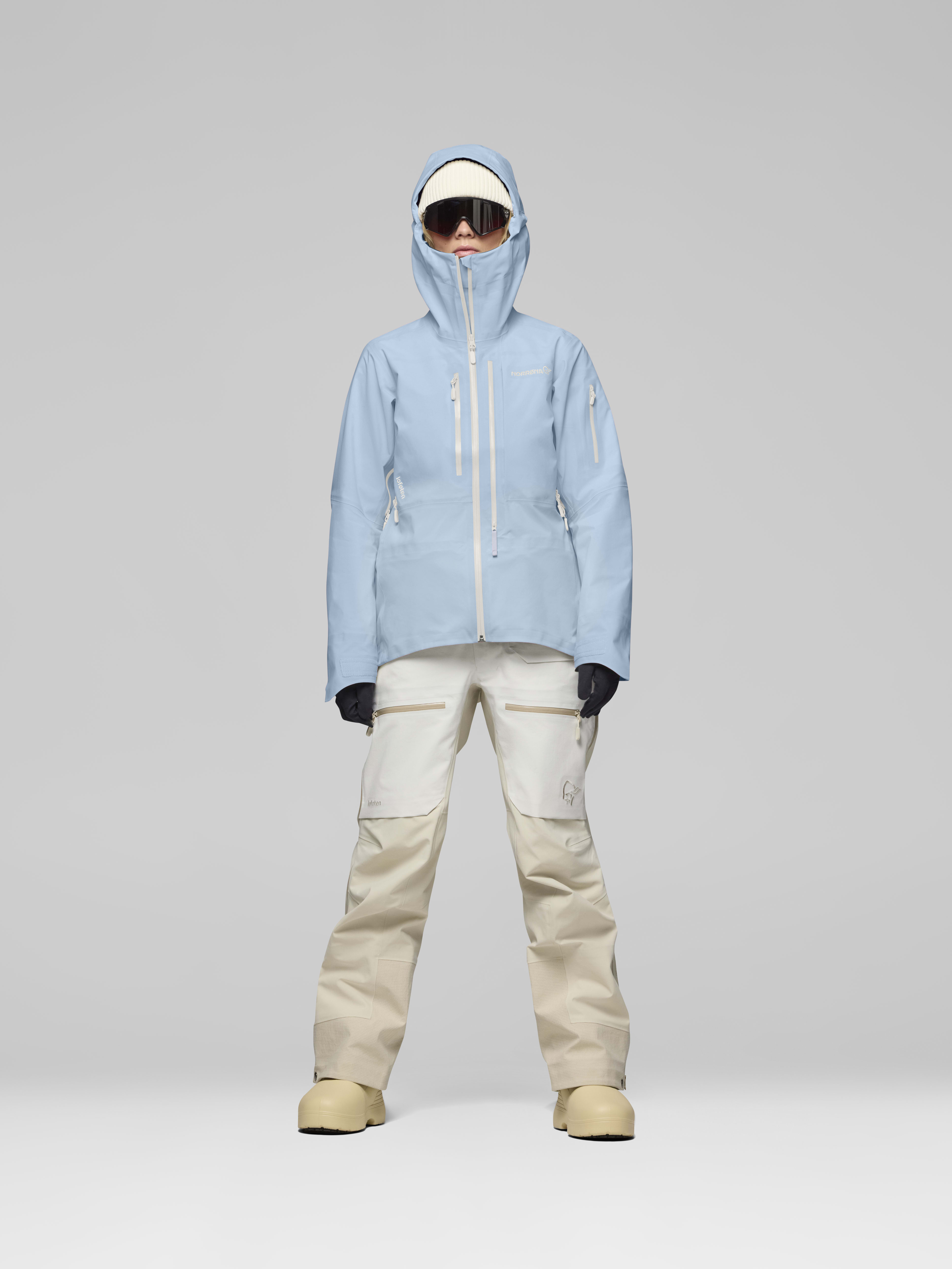 Female Look opening image of lofoten Gore-Tex Pro Jacket Cashmere Blue