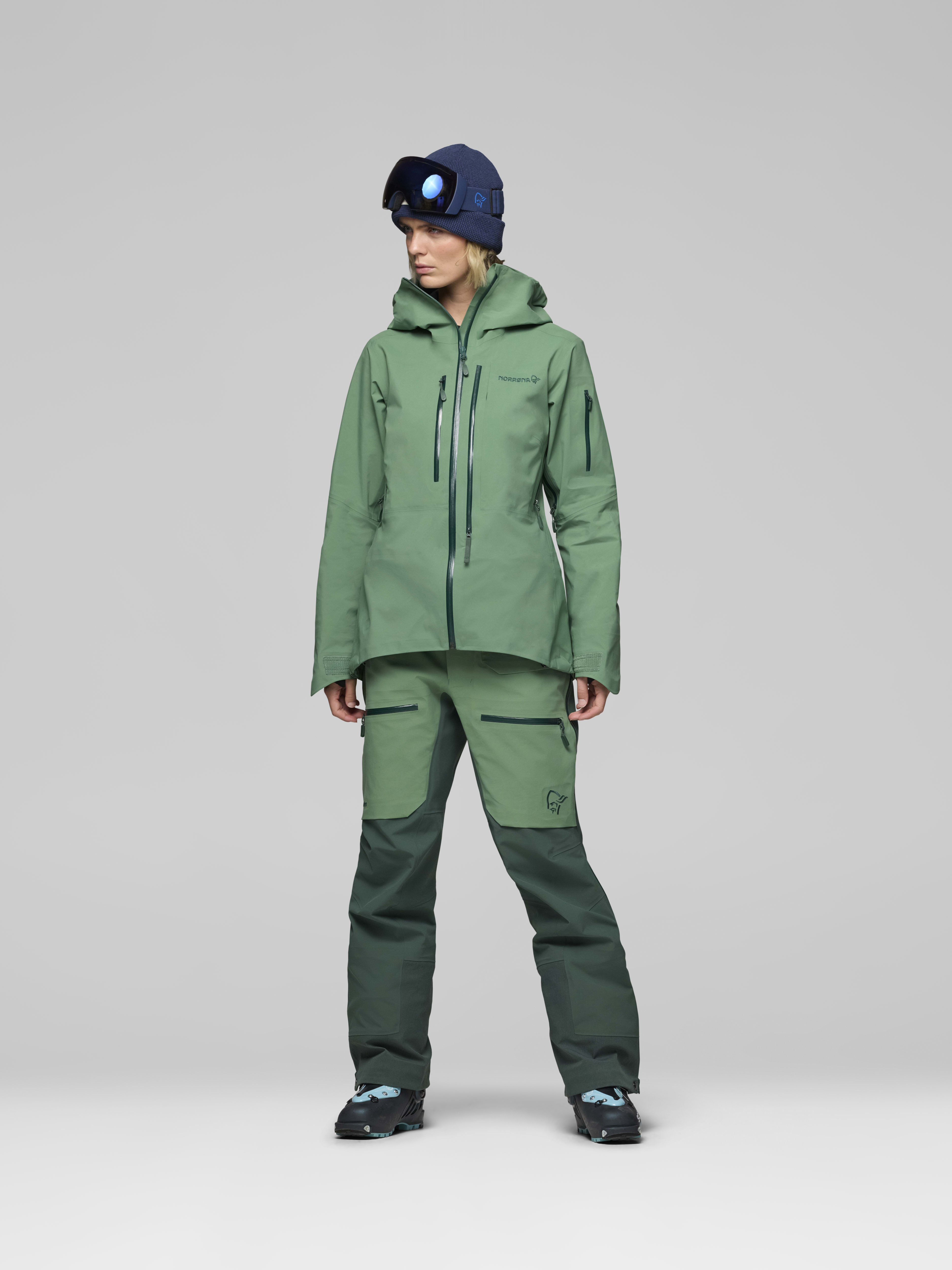 Female Look opening image of lofoten Gore-Tex Pro Pants Dark Ivy