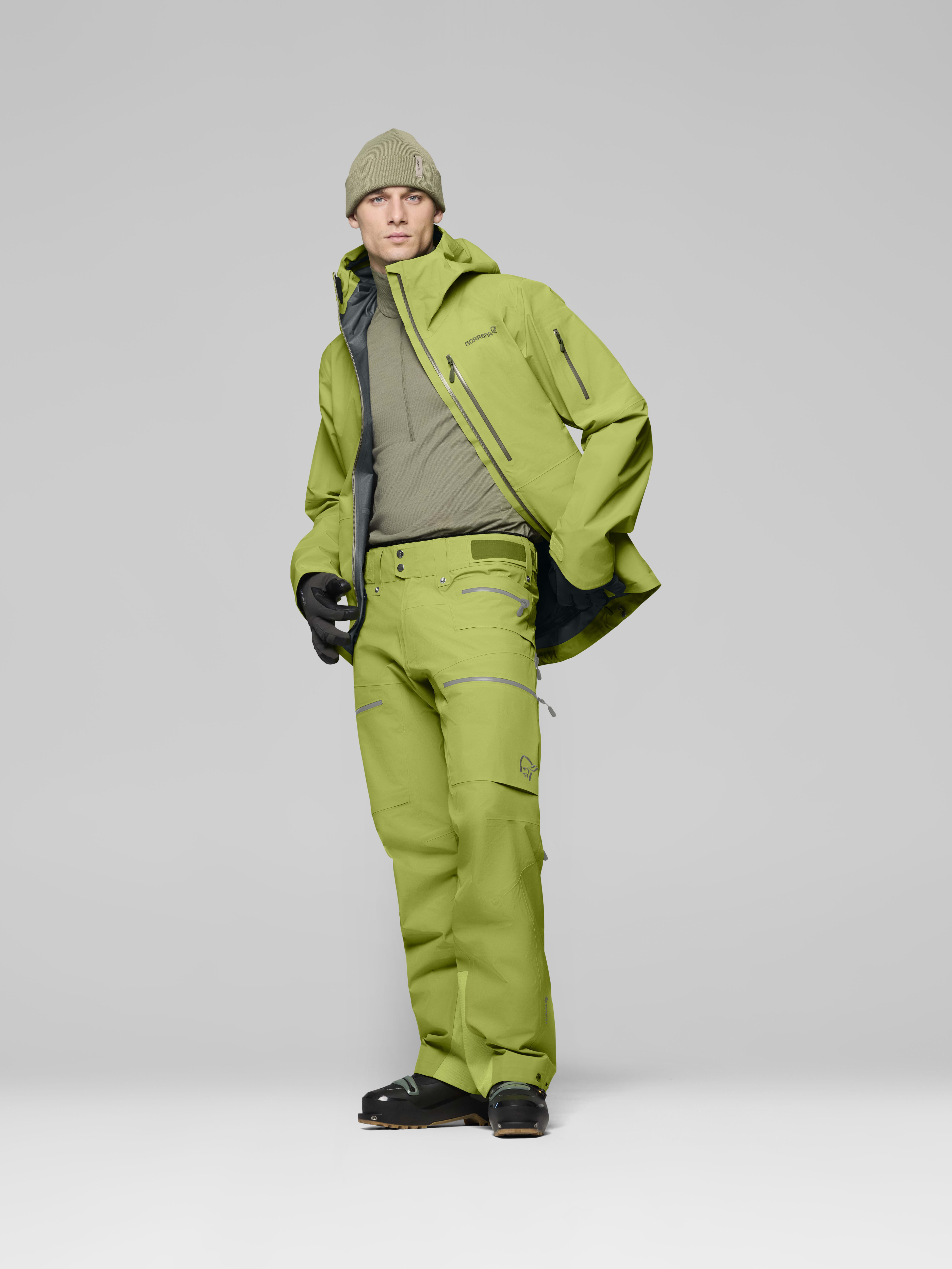 Male Look opening image of lofoten Gore-Tex Pants Dark Citron