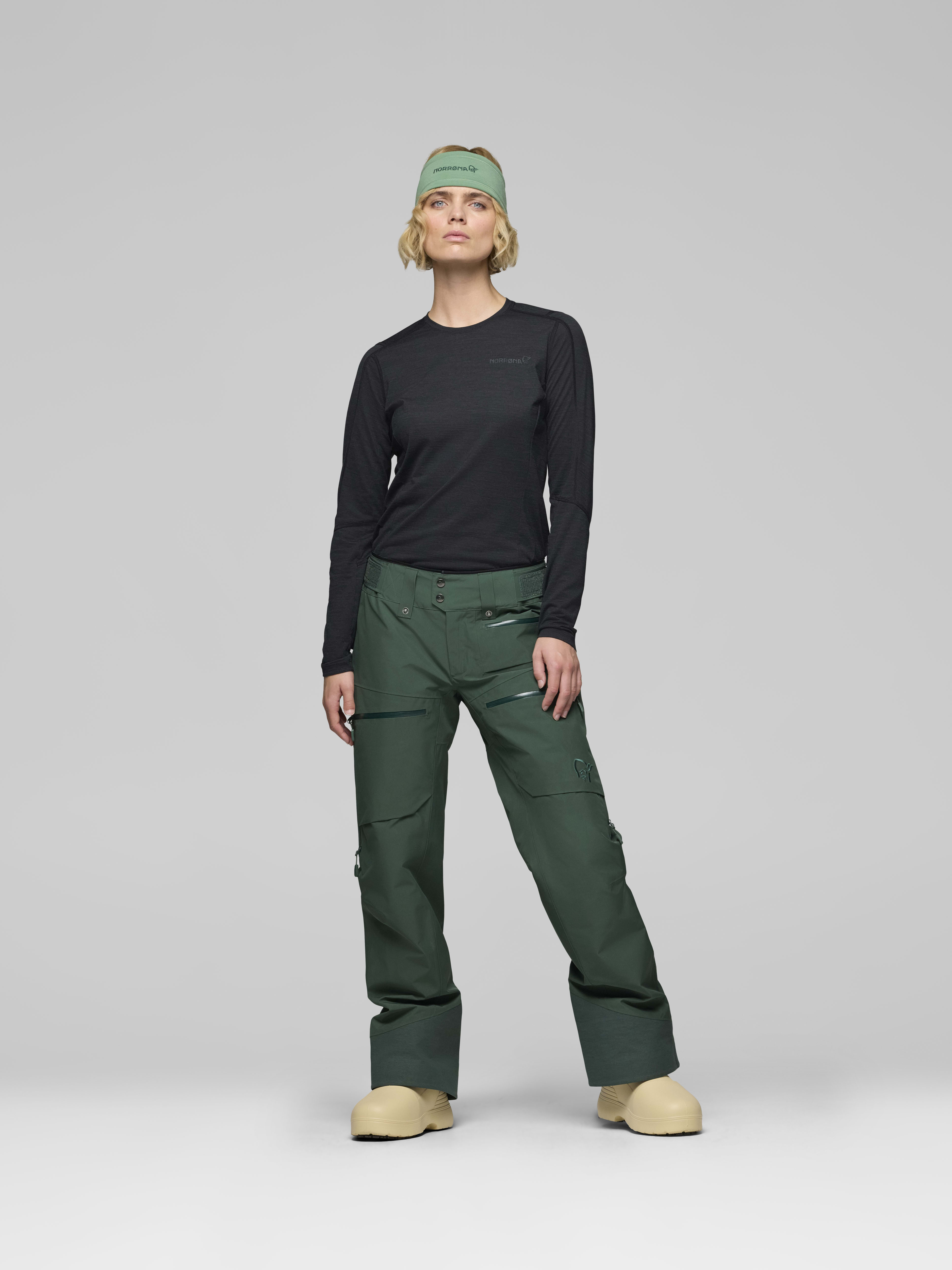 Female Look front image of lofoten Gore-Tex Insulated Pants Jungle Green