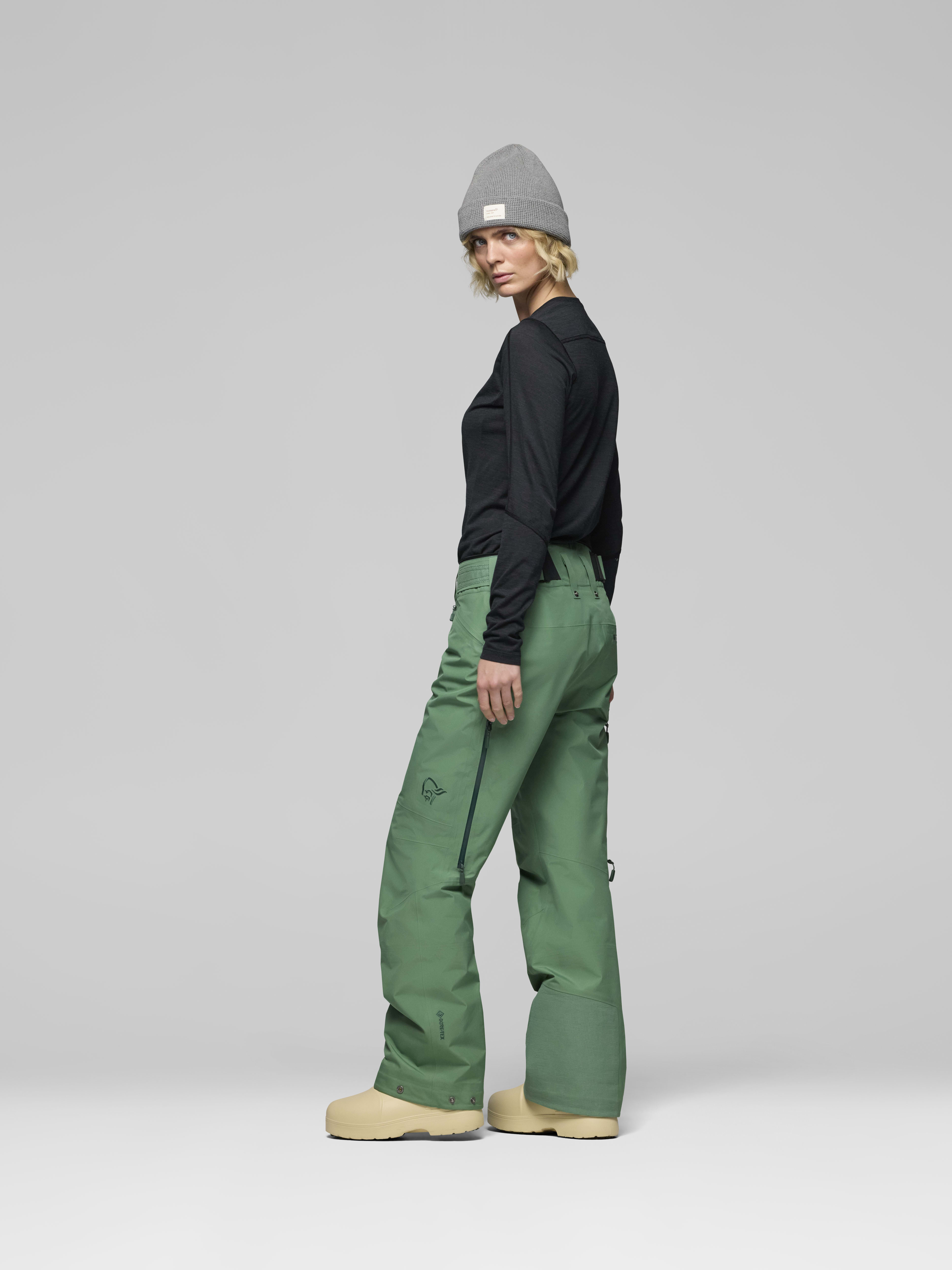 Female Look side image of lofoten Gore-Tex Pants Dark Ivy