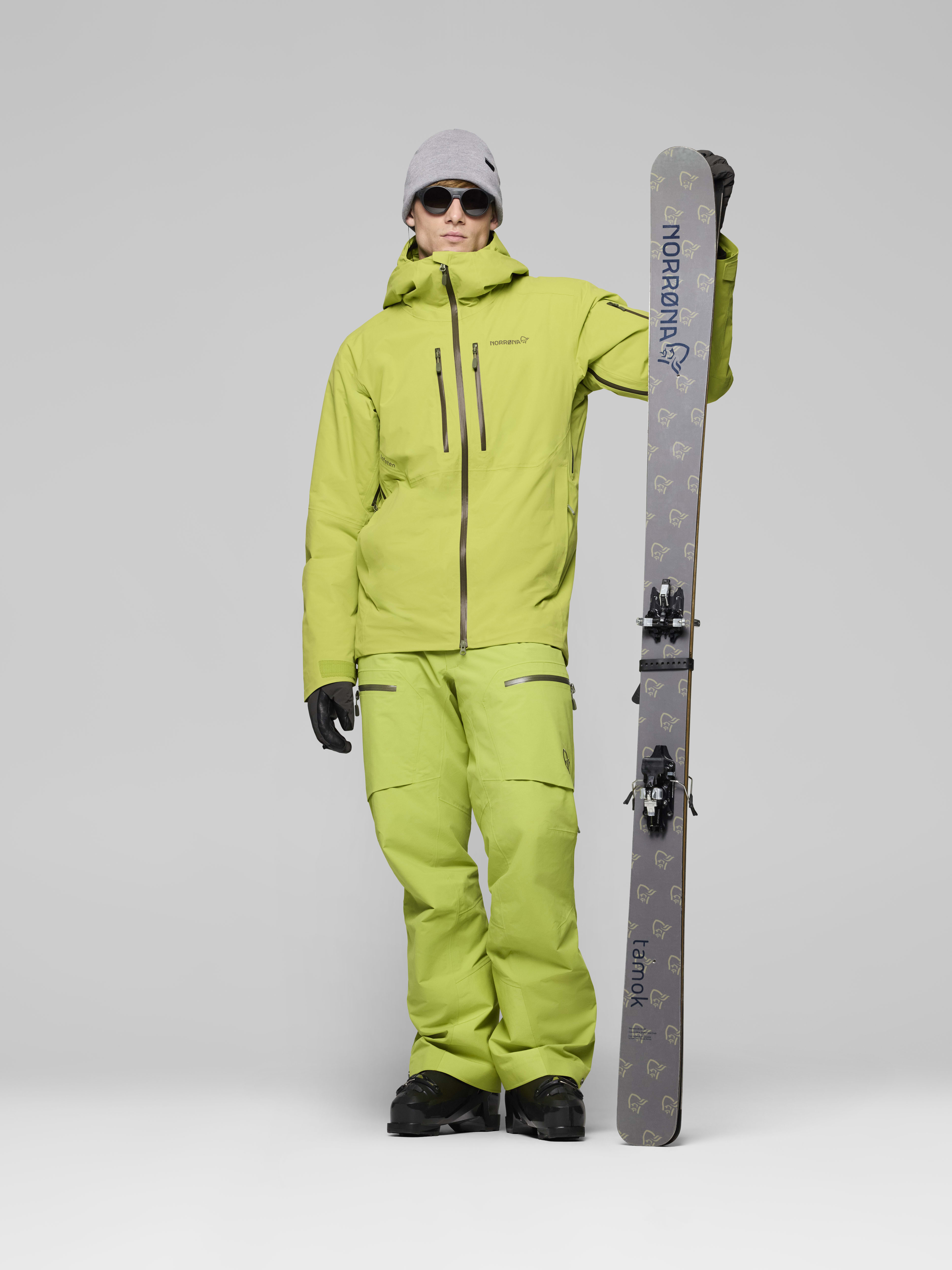 Male Look opening image of lofoten Gore-Tex thermo80 Jacket Dark Citron