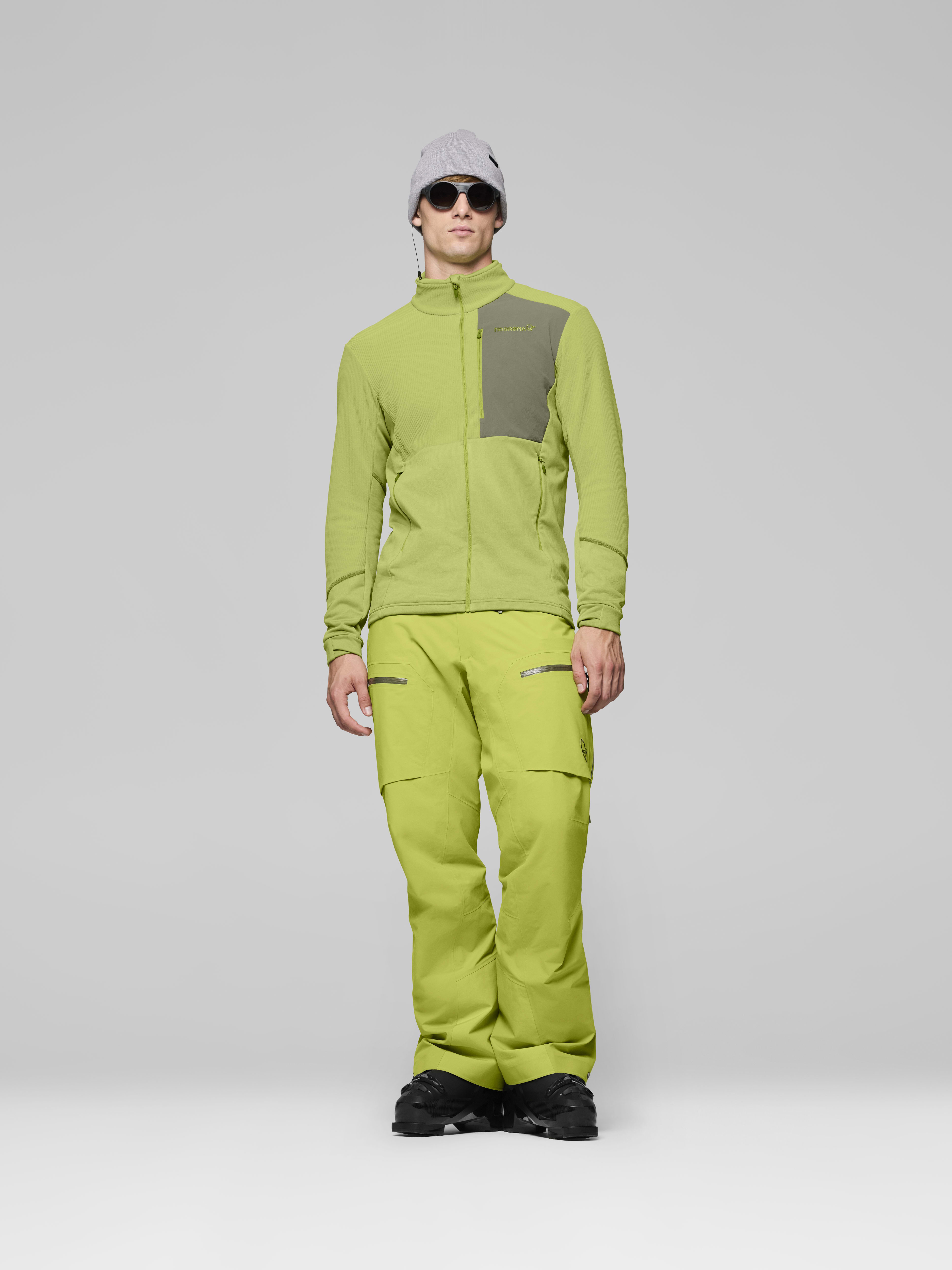 Male Look front image of lofoten warm2 Jacket Dark Citron/Deep Lichen Green