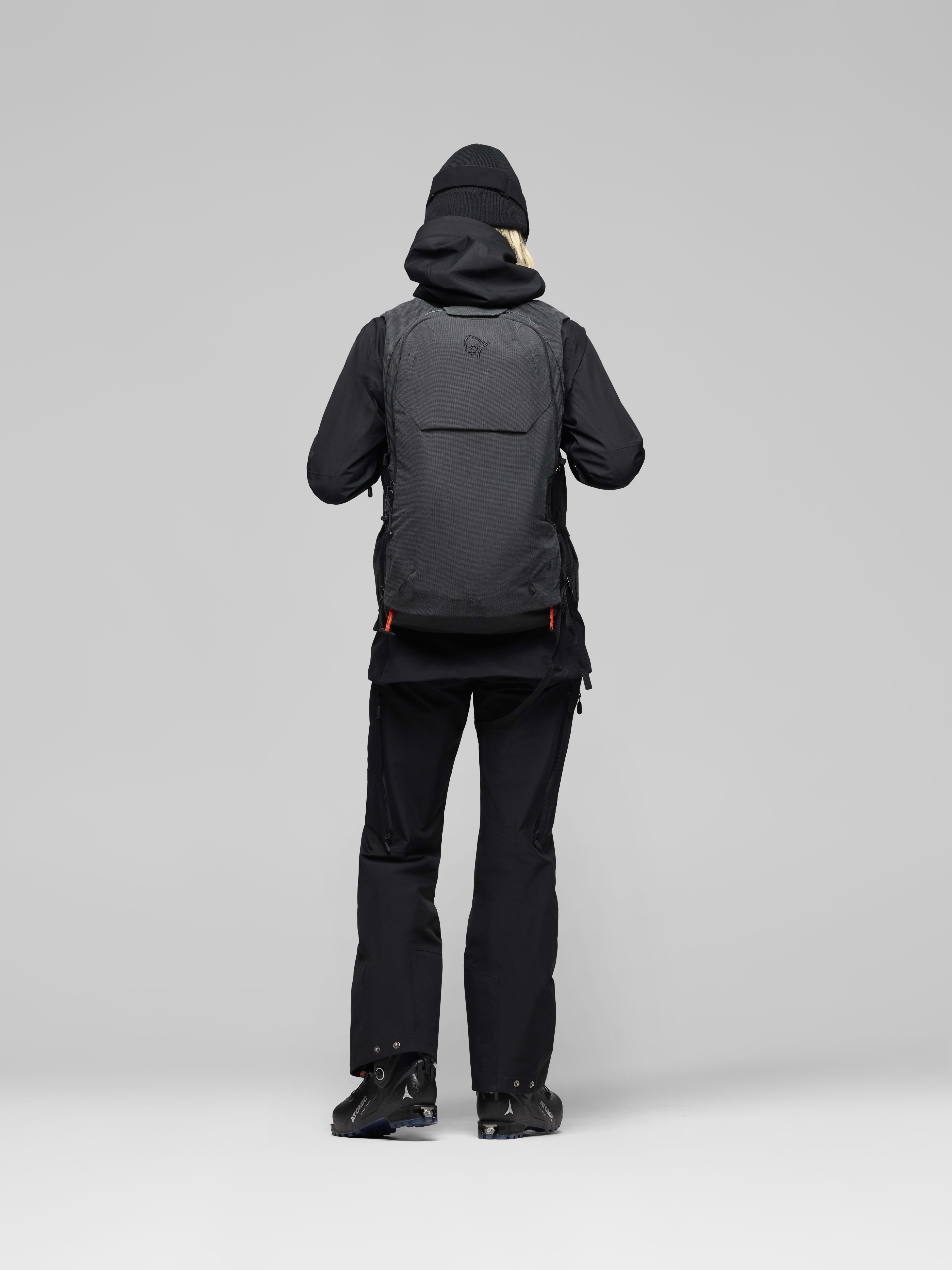 Female Look front image of lofoten Avi ACE 15L Pack Caviar Black