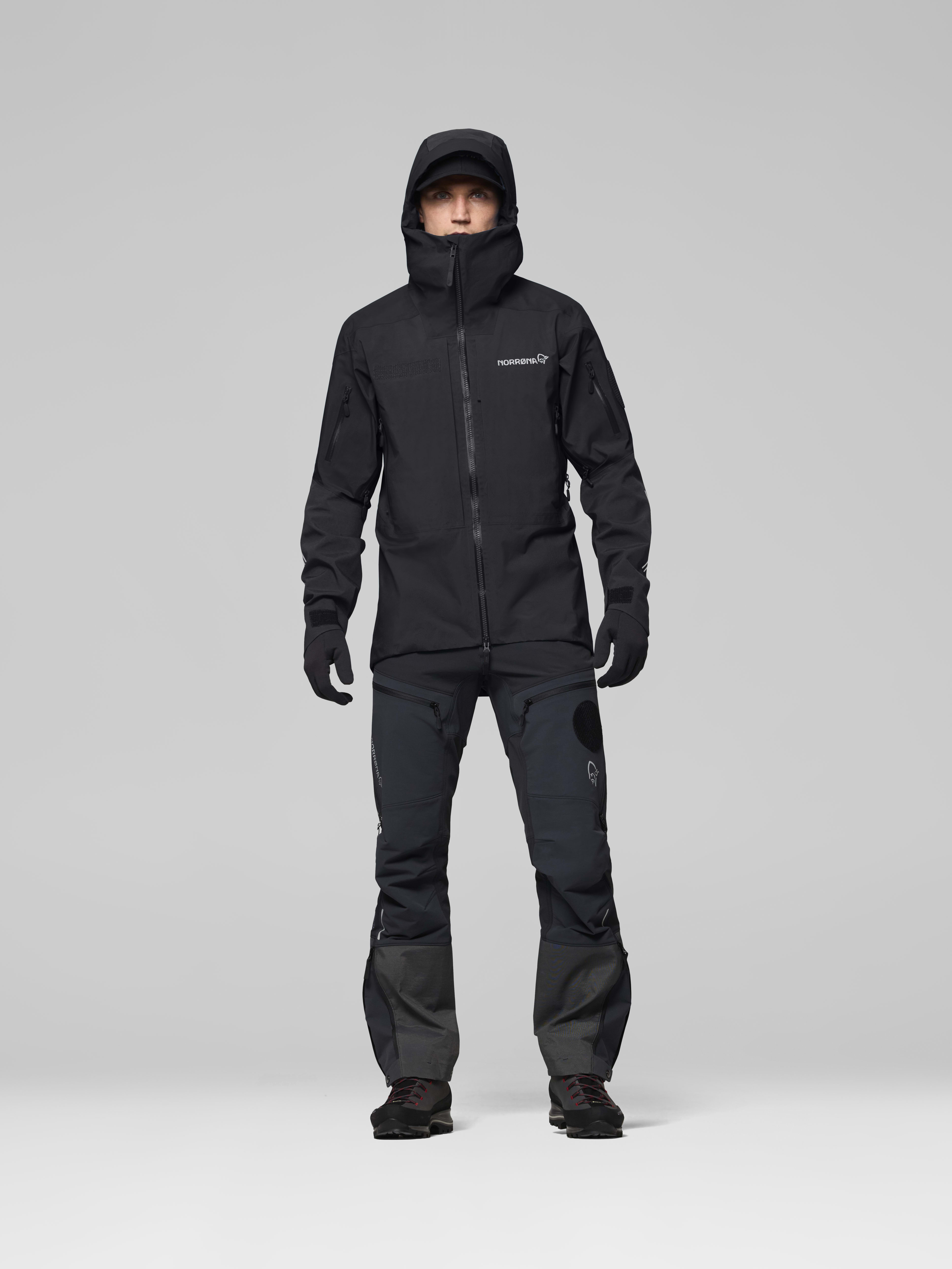 Male Look front image of trollveggen Gore-Tex Pro rescue Jacket Caviar Black