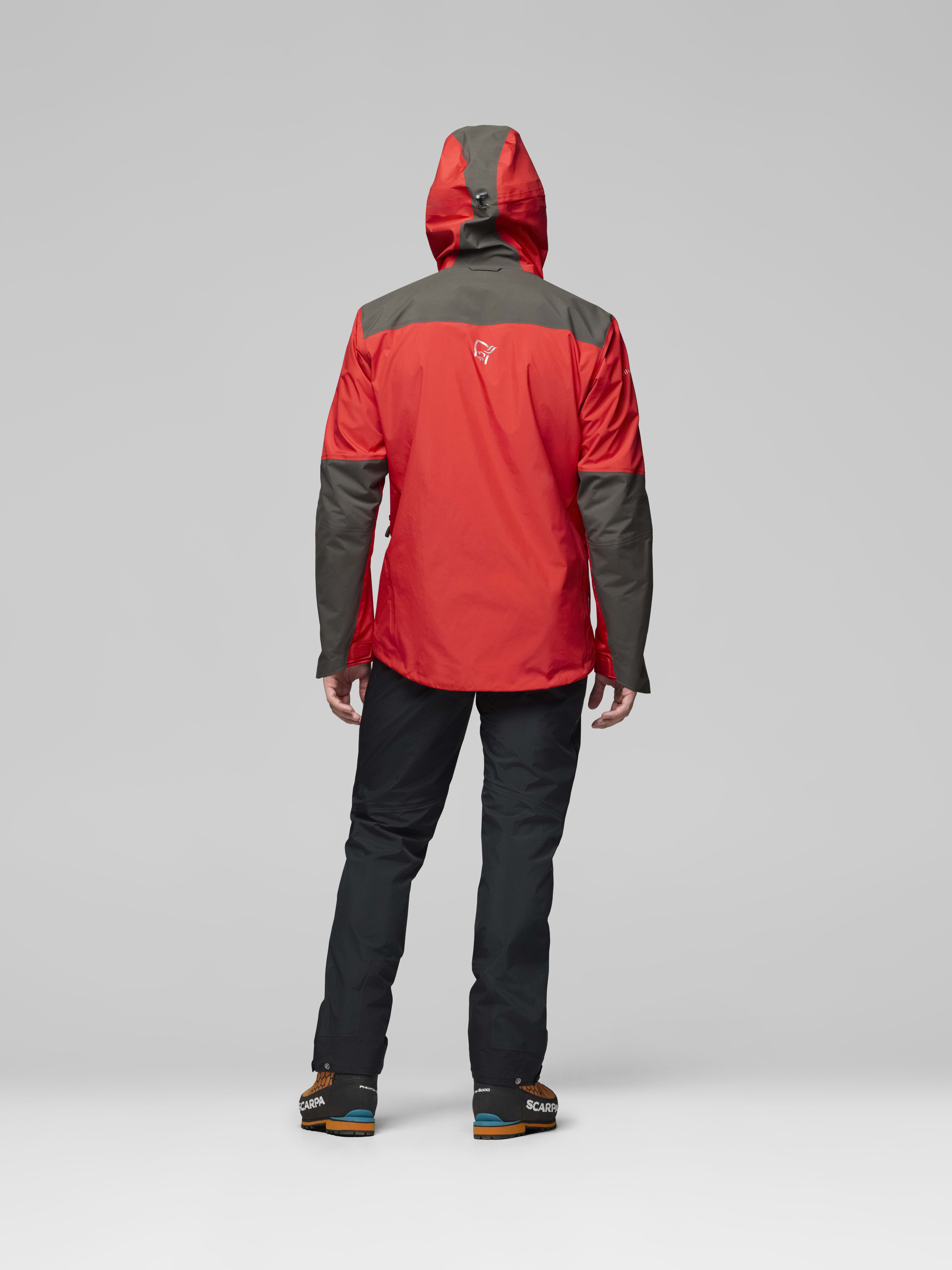 Male Look back image of trollveggen Gore-Tex Pro light Jacket Flame Scarlet