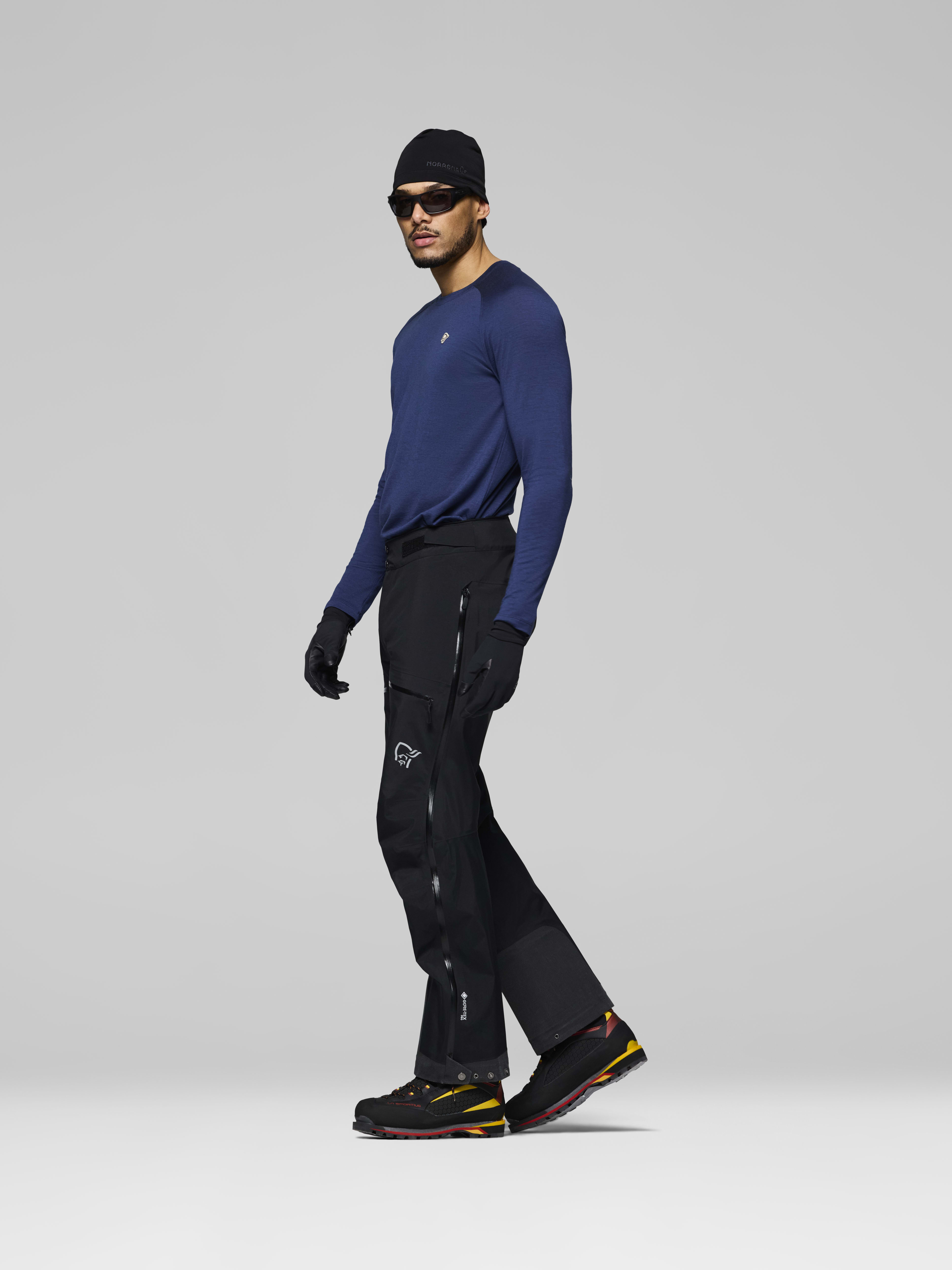 Male Look side image of trollveggen Gore-Tex Pro light Pants Caviar Black