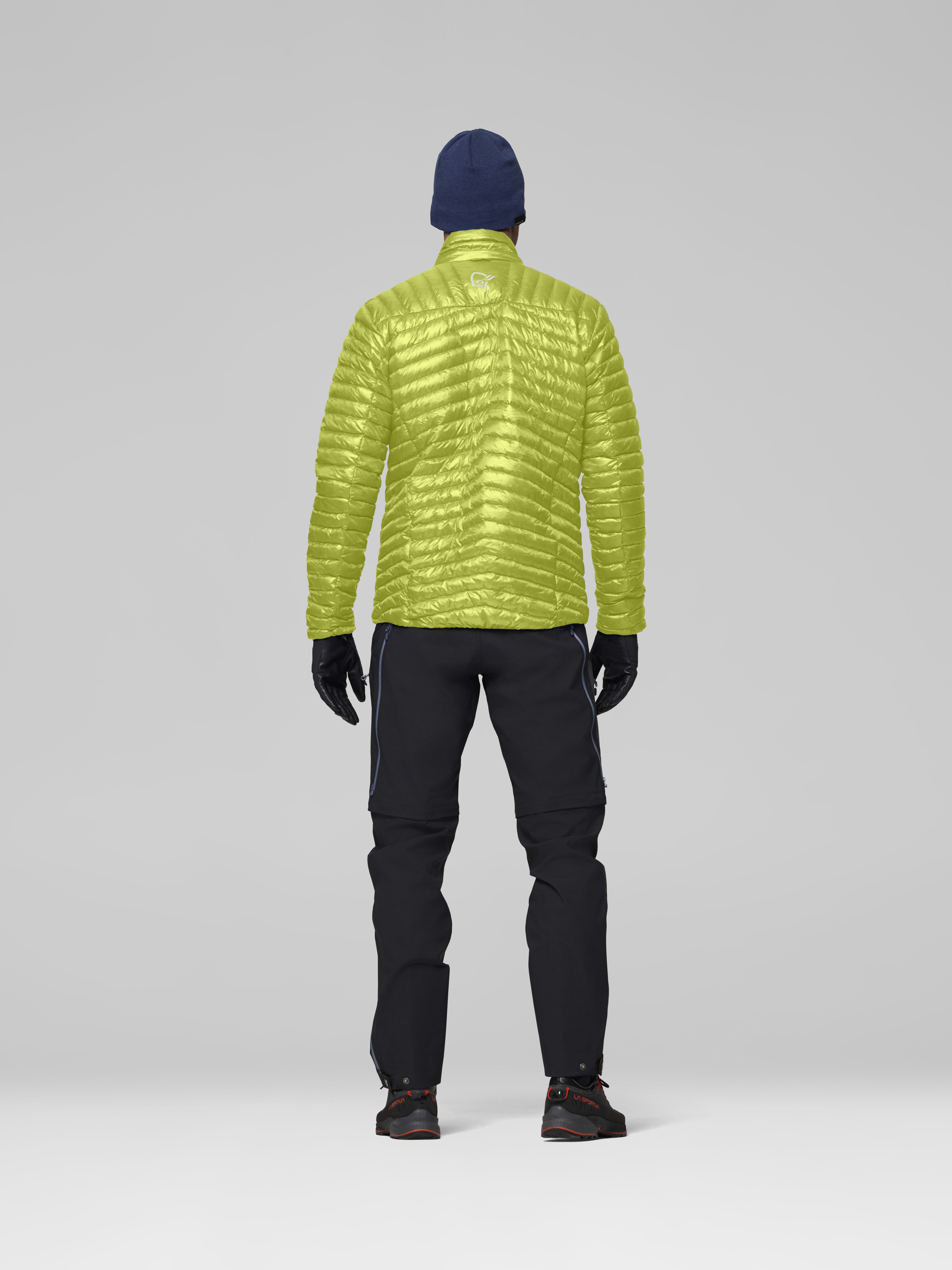 Male Look back image of trollveggen down800 super light Jacket Dark Citron
