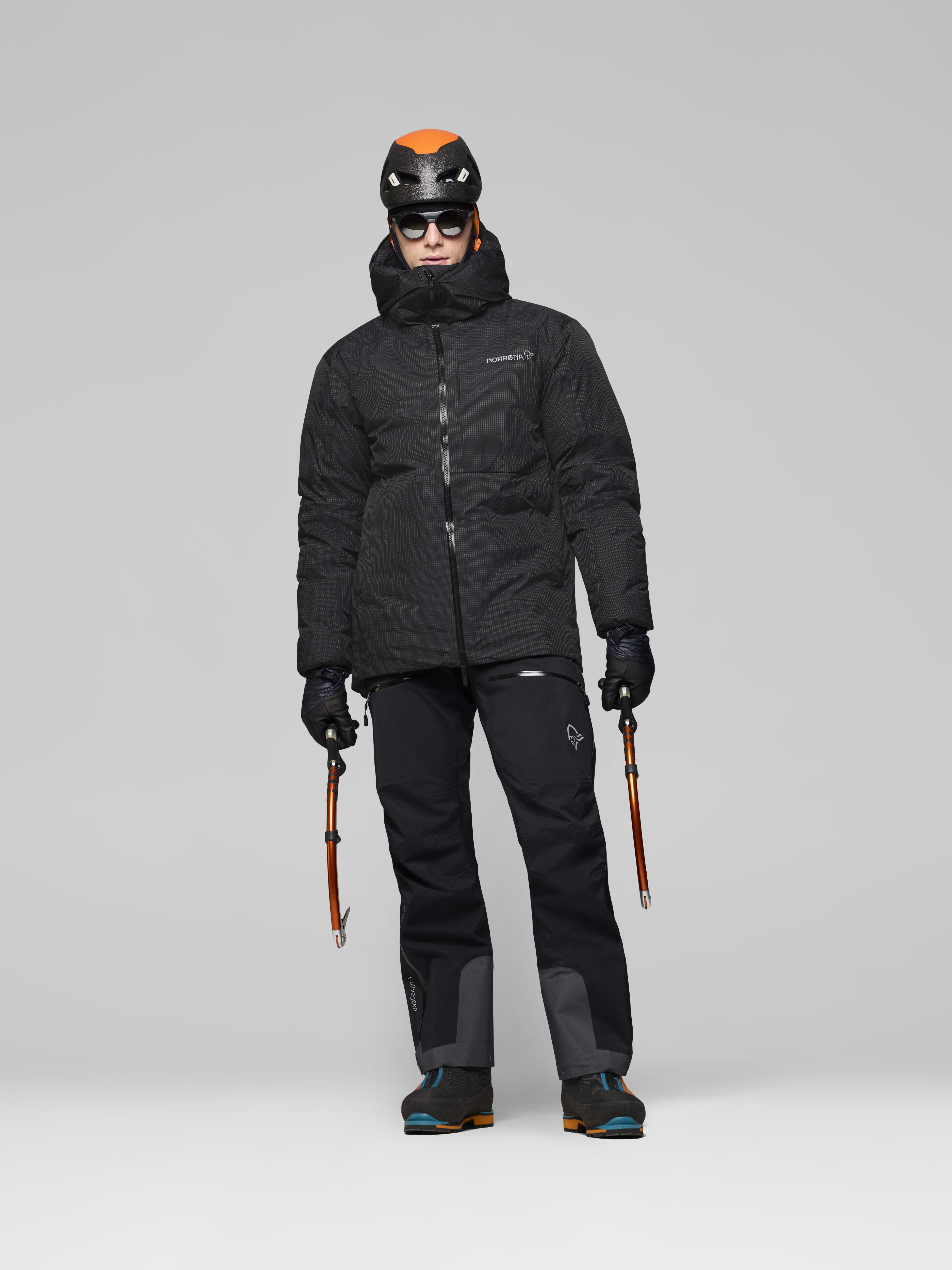 Male Look opening image of trollveggen dri2 down800 Zip Hood Caviar Black