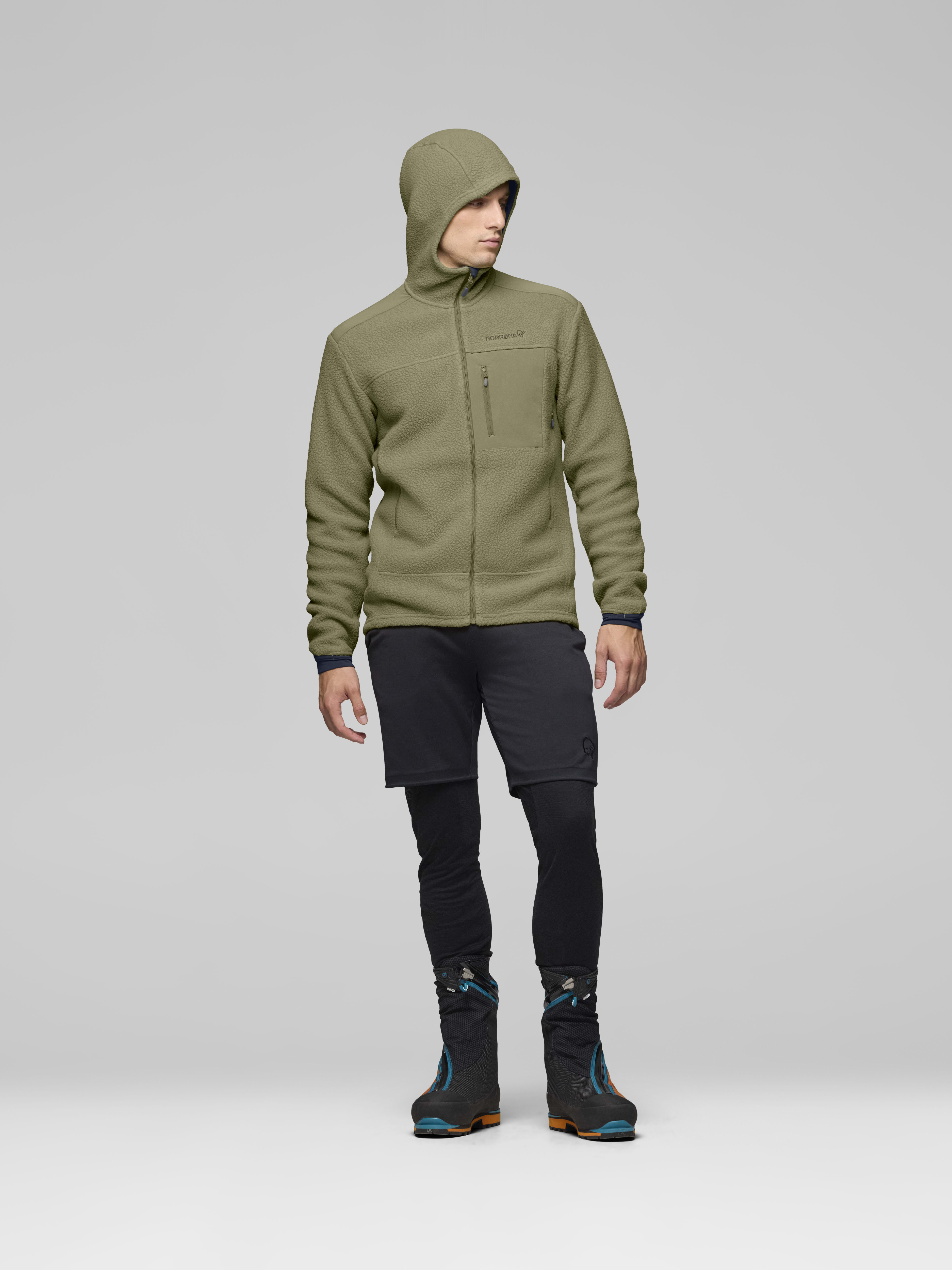 Male Look side image of trollveggen warm3 Zip Hood Deep Lichen Green