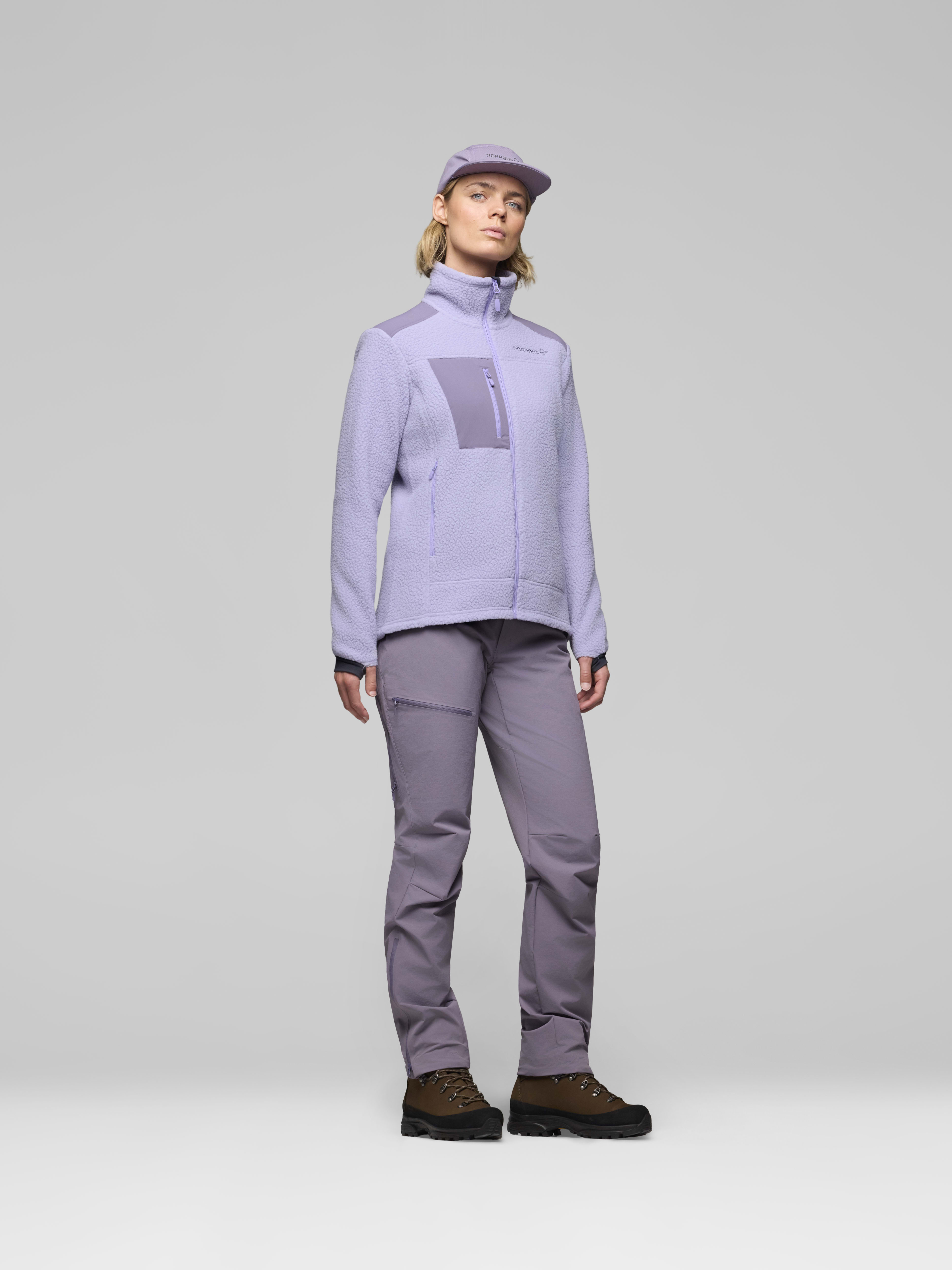 Female Look side image of trollveggen warm3 Jacket Heirloom Lilac/Purple Sage