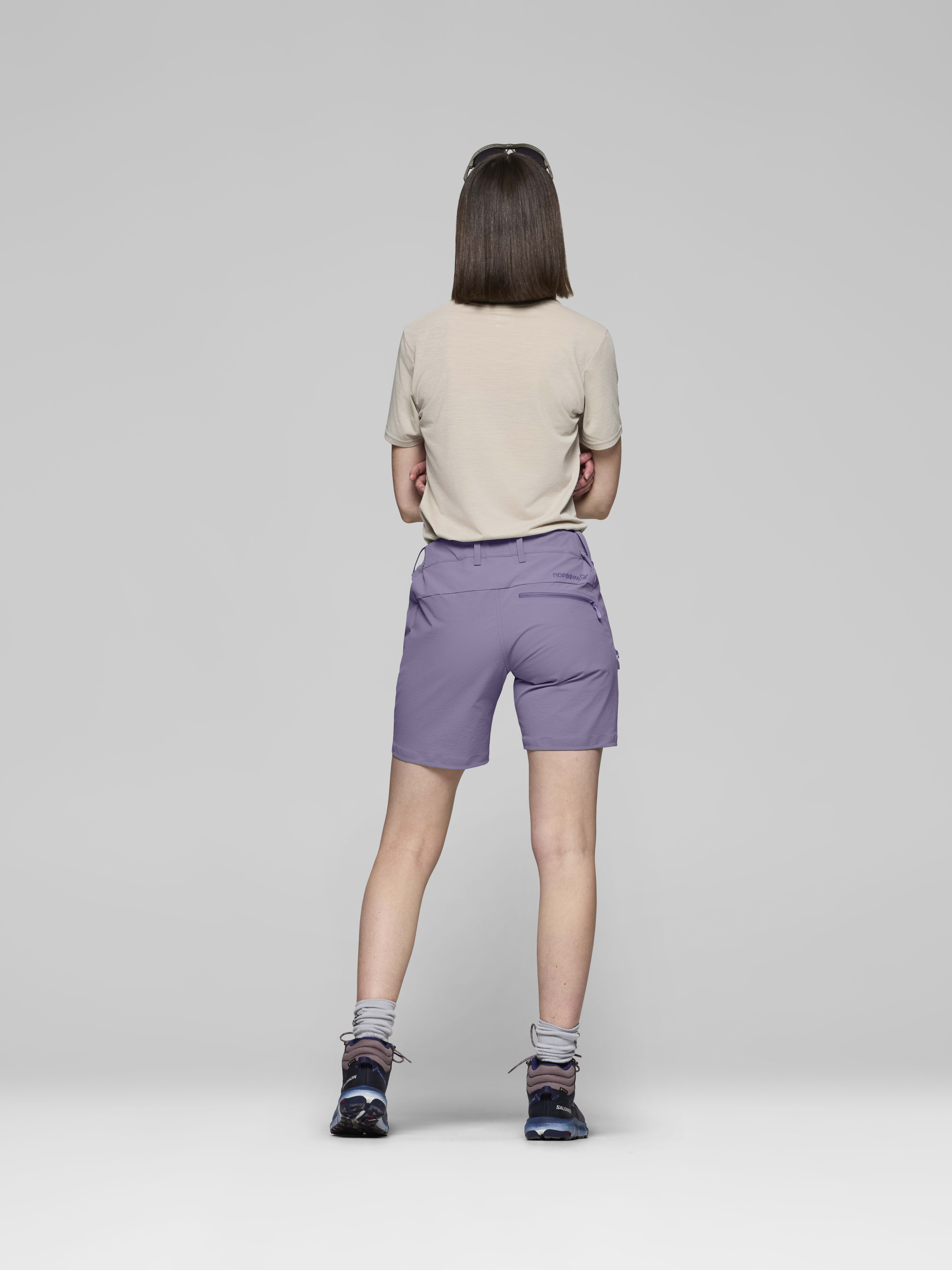Female Look back image of falketind flex1 Shorts Purple Sage