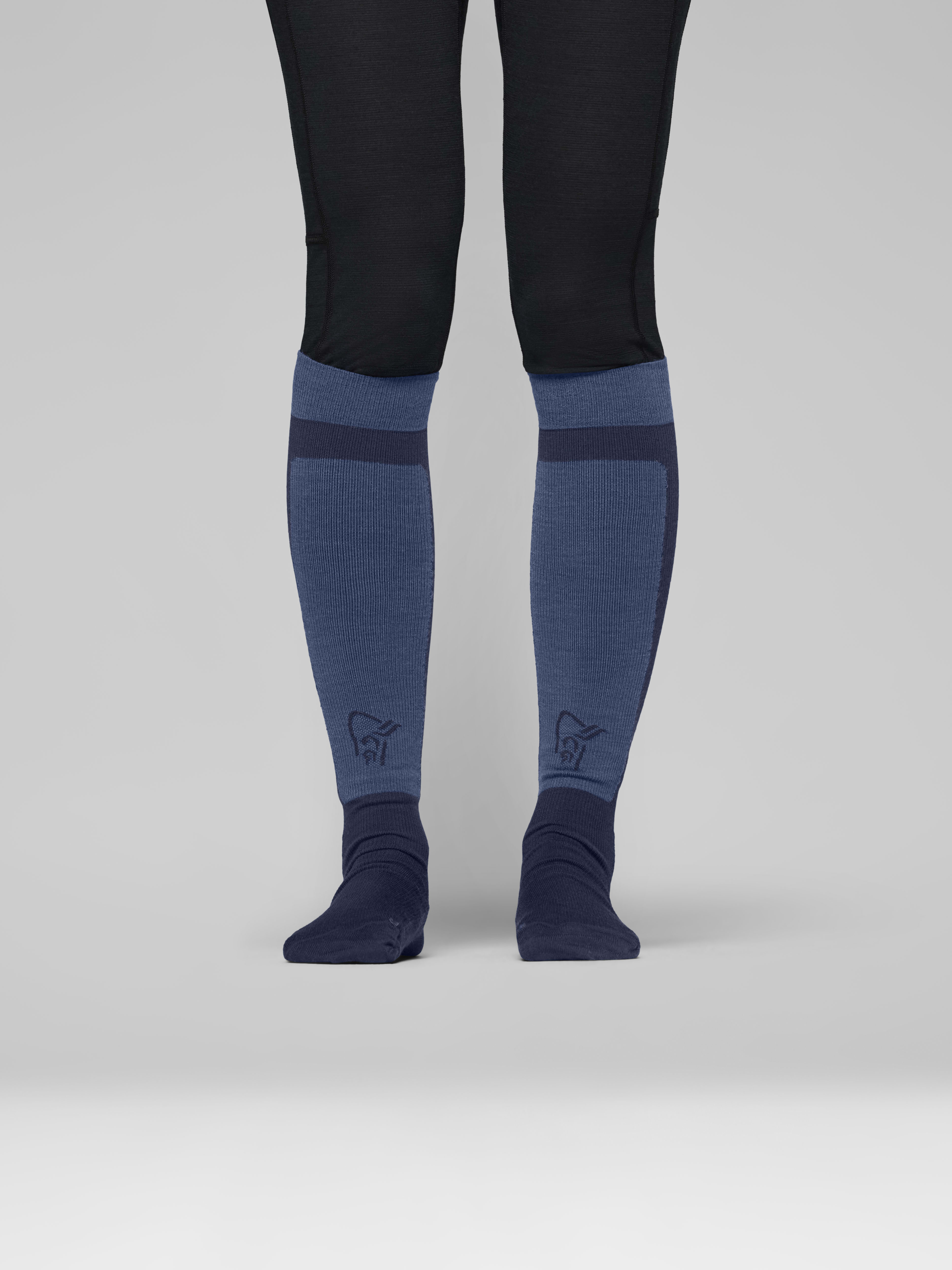 Female Look front image of lyngen light merinoUll long Socks Indigo Night/Dark Denim