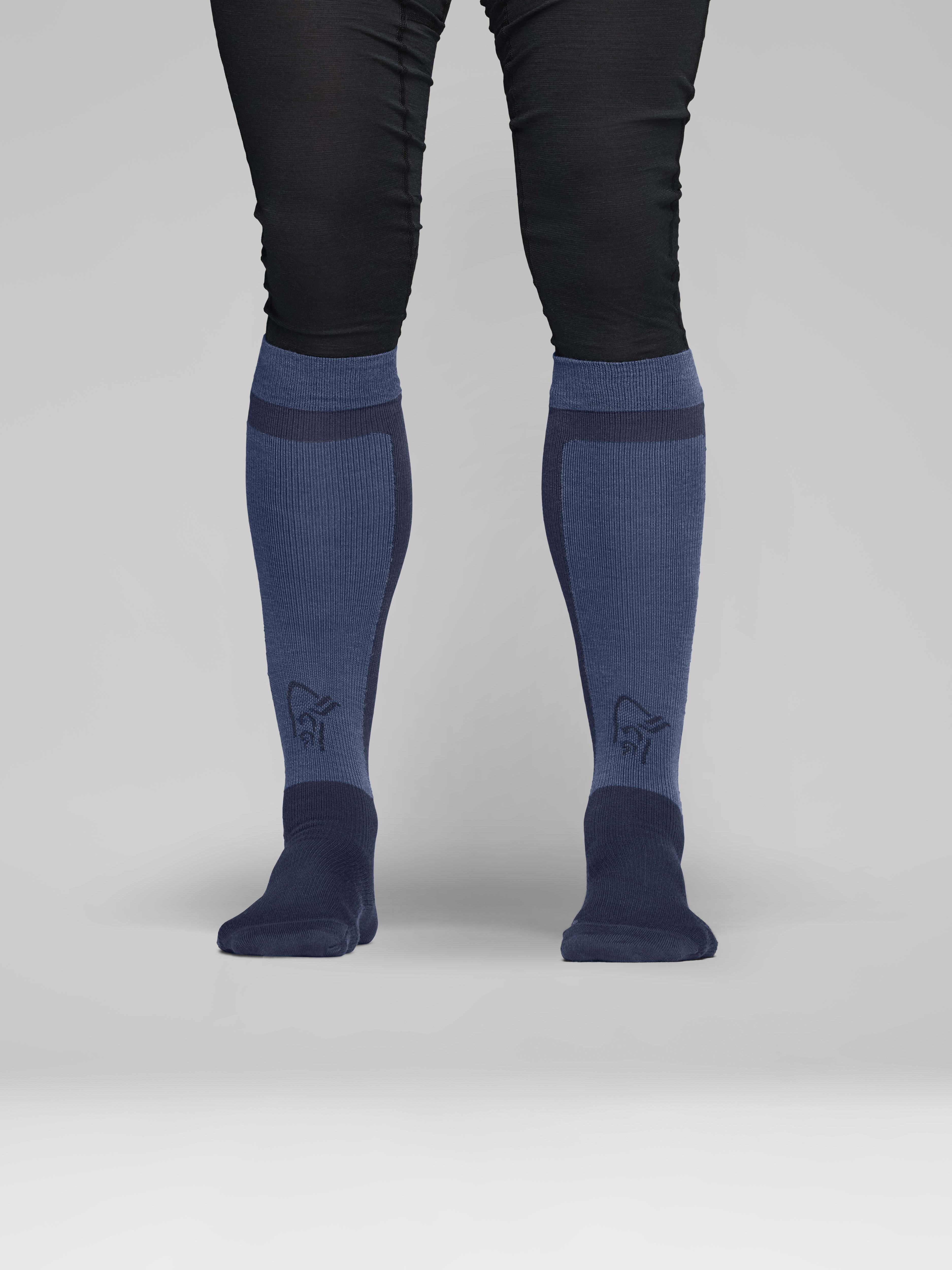 Female Look front image of lyngen light merinoUll long Socks Indigo Night/Dark Denim