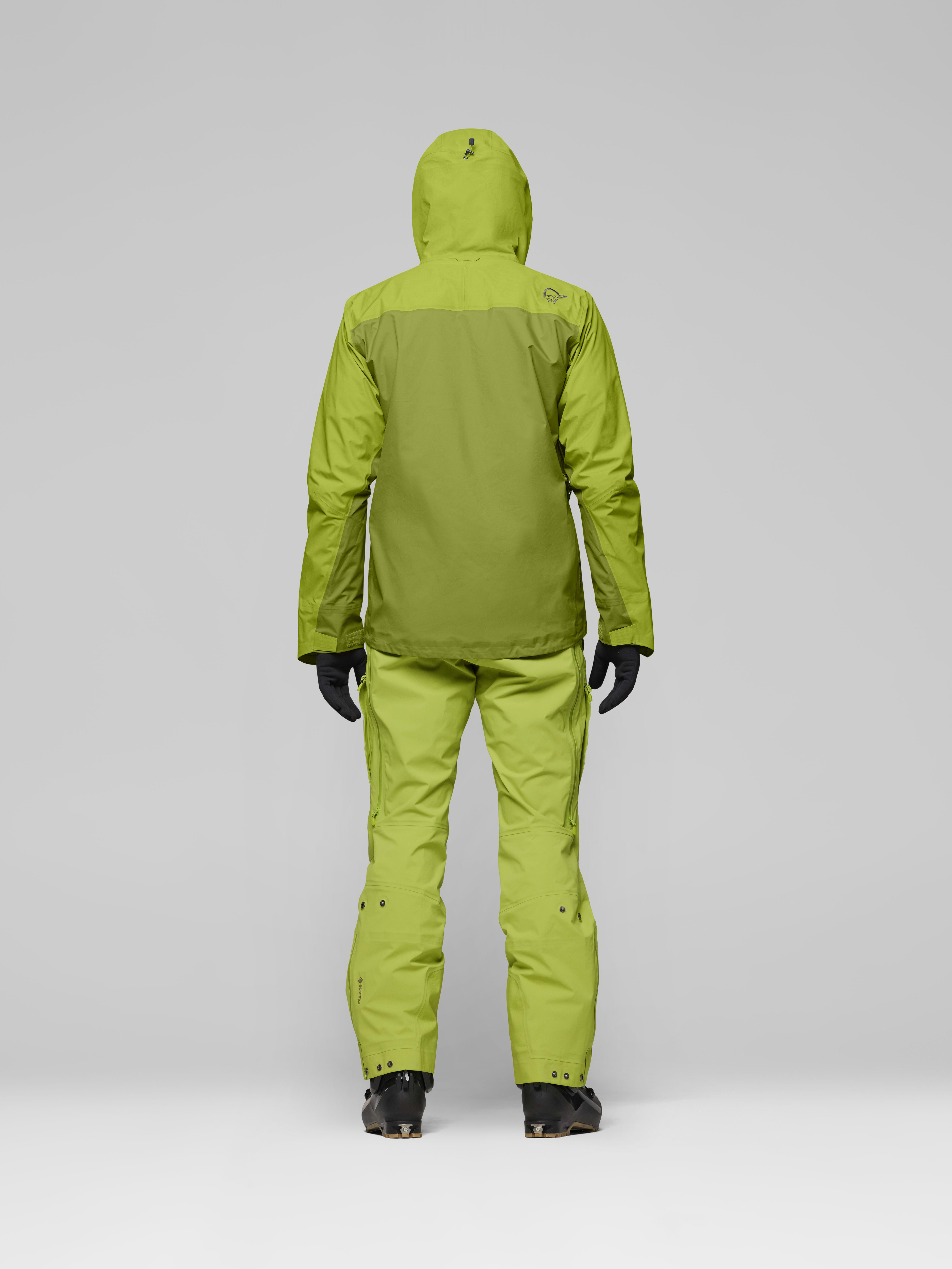 Male Look back image of lyngen Gore-Tex Jacket Dark Citron/Tender Shoots