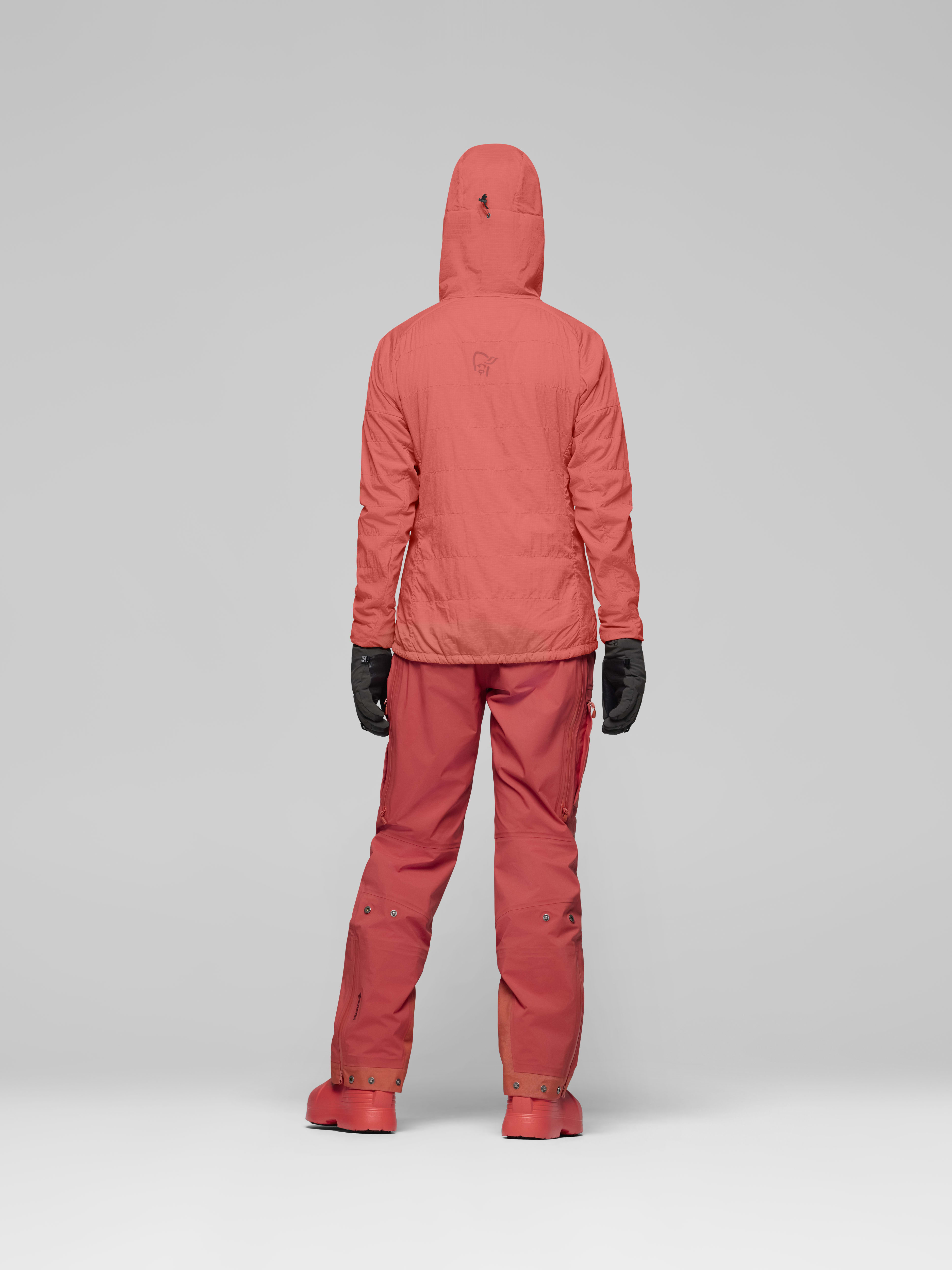 Female Look back image of lyngen thermo100active Zip Hood Deep Sea Coral