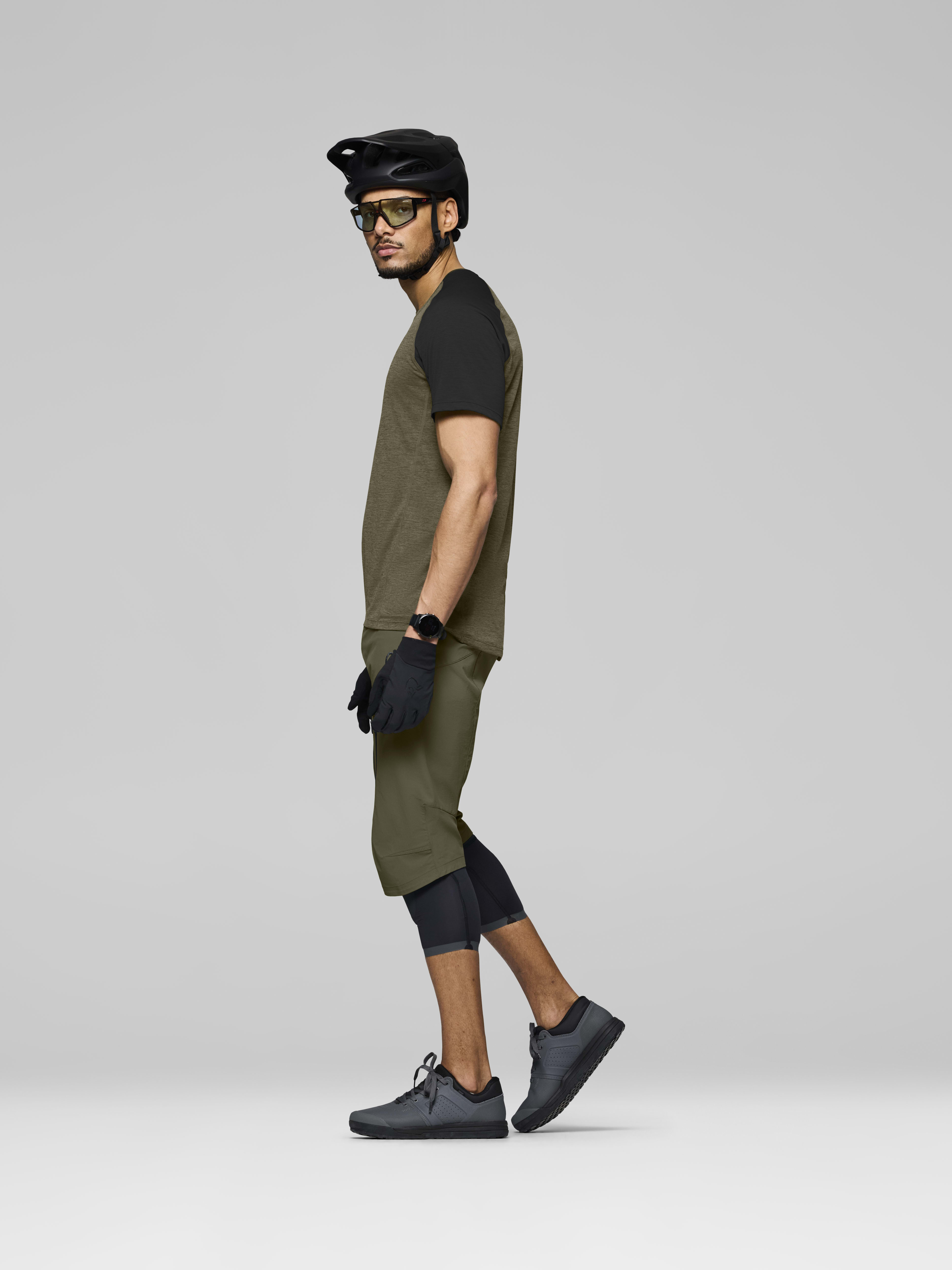 Male Look side image of fjora equaliser lightweight T-shirt Olive Night