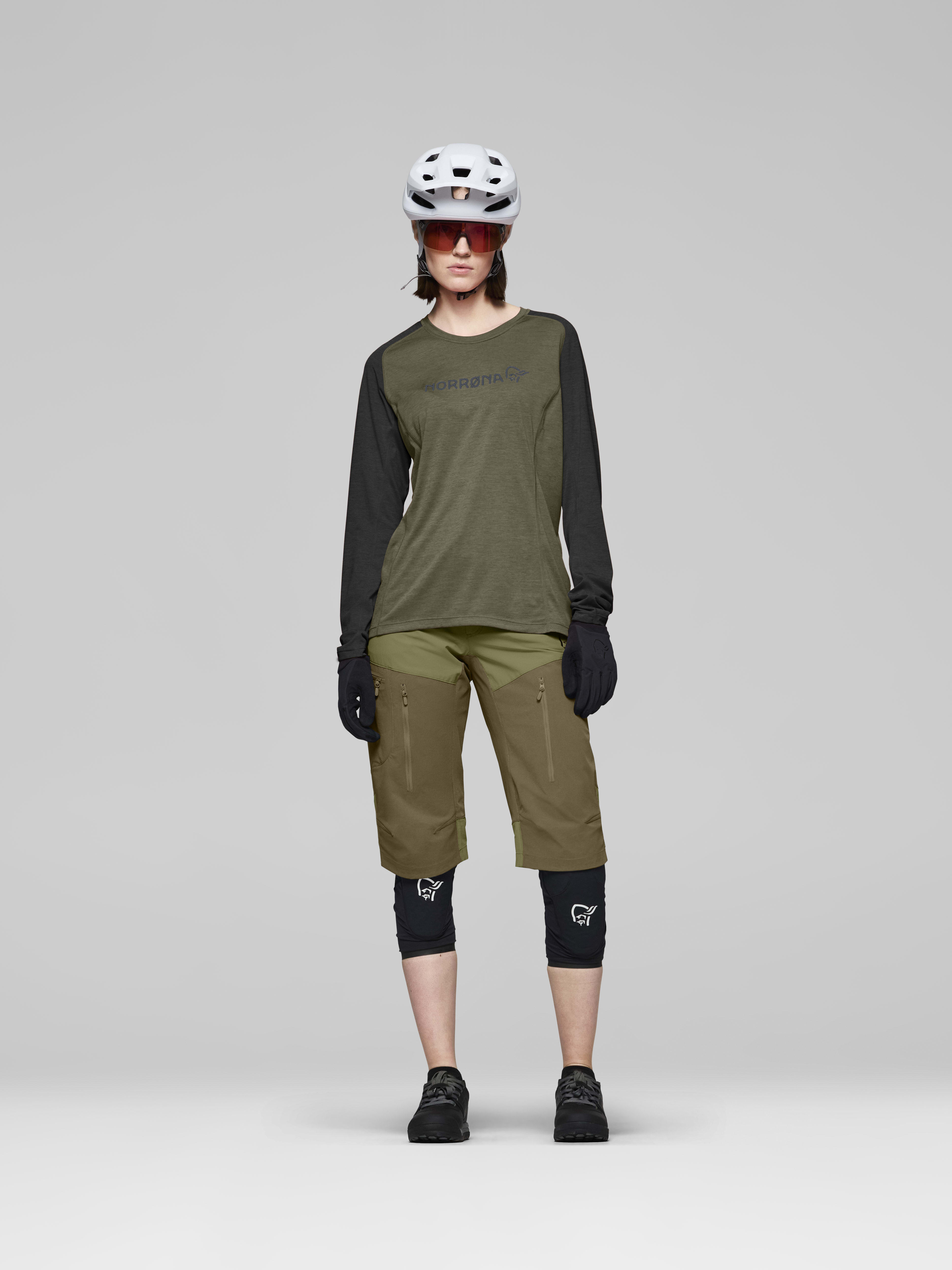 Female Look front image of fjora equaliser lightweight Long Sleeve Olive Night