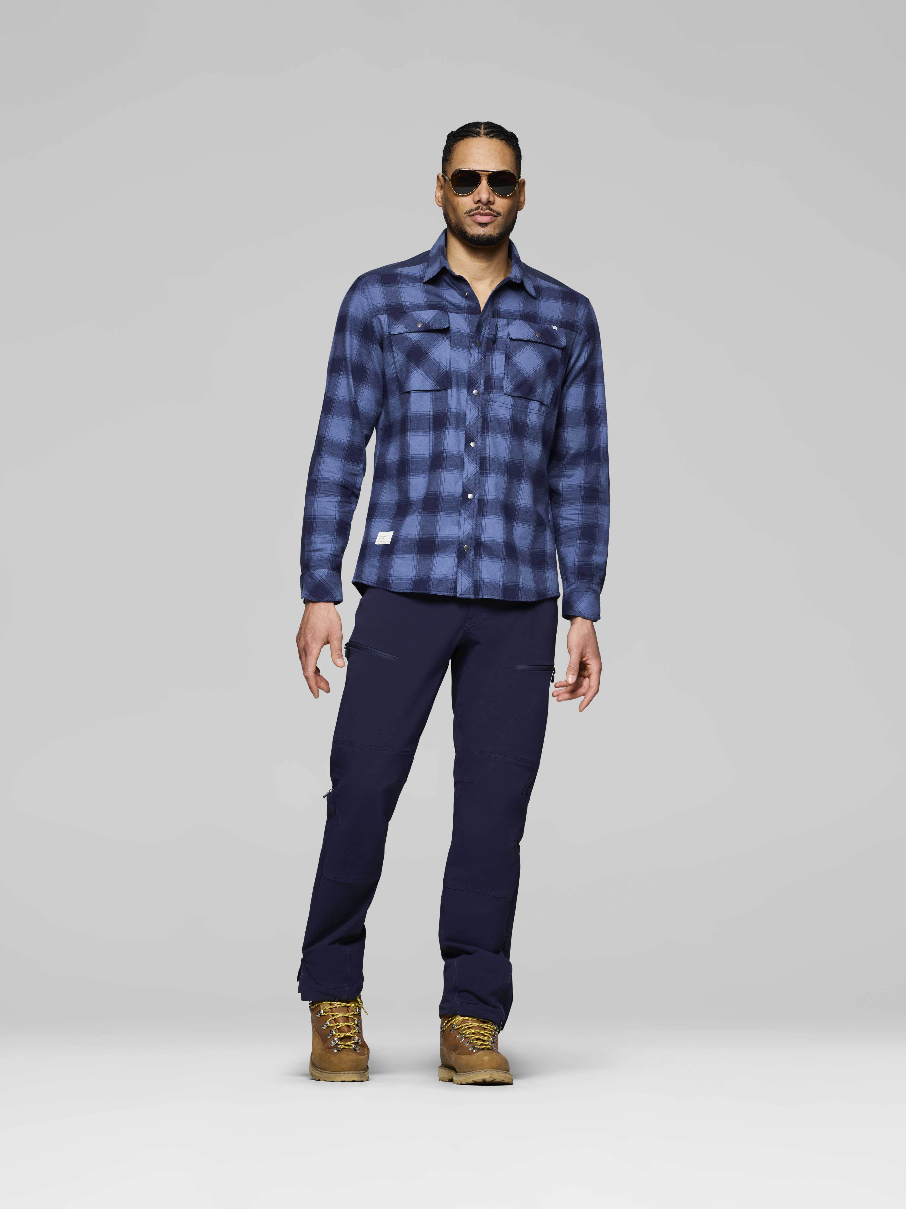 Male Look front image of femund flannel Shirt Navy Blazer