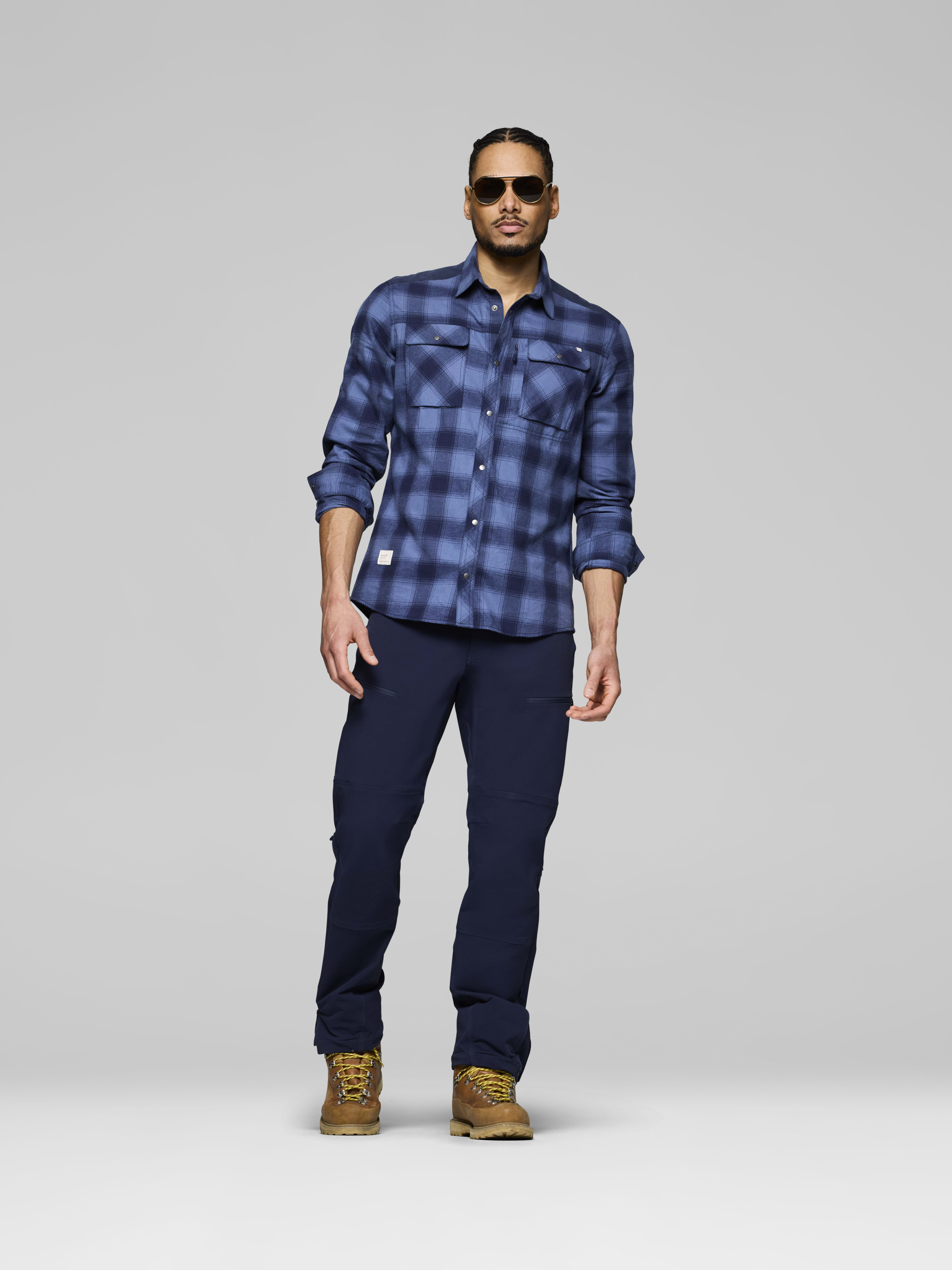 Male Look opening image of femund flannel Shirt Navy Blazer