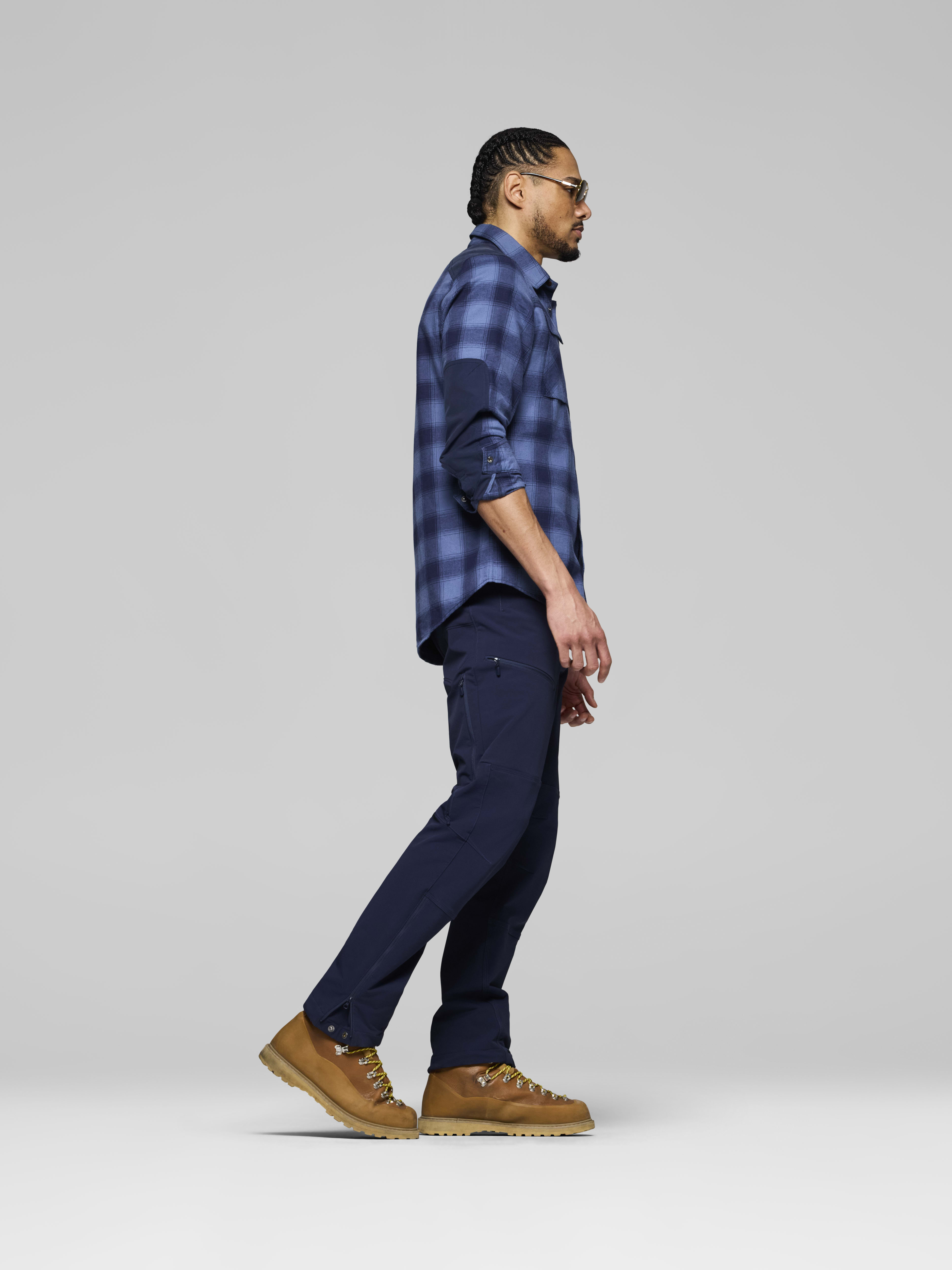 Male Look side image of femund flannel Shirt Navy Blazer