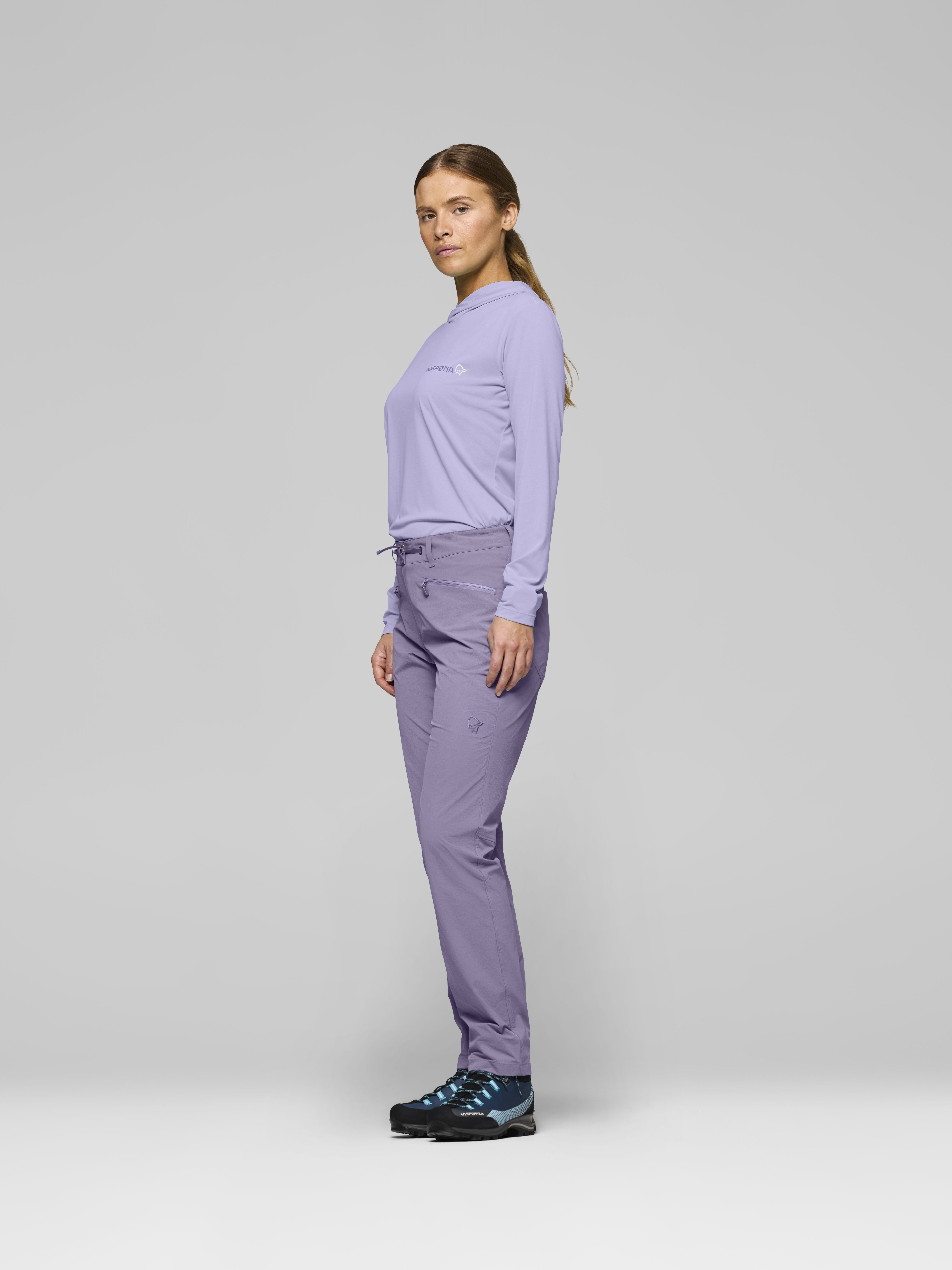 Female Look side image of femund flex1 tech Pants Purple Sage