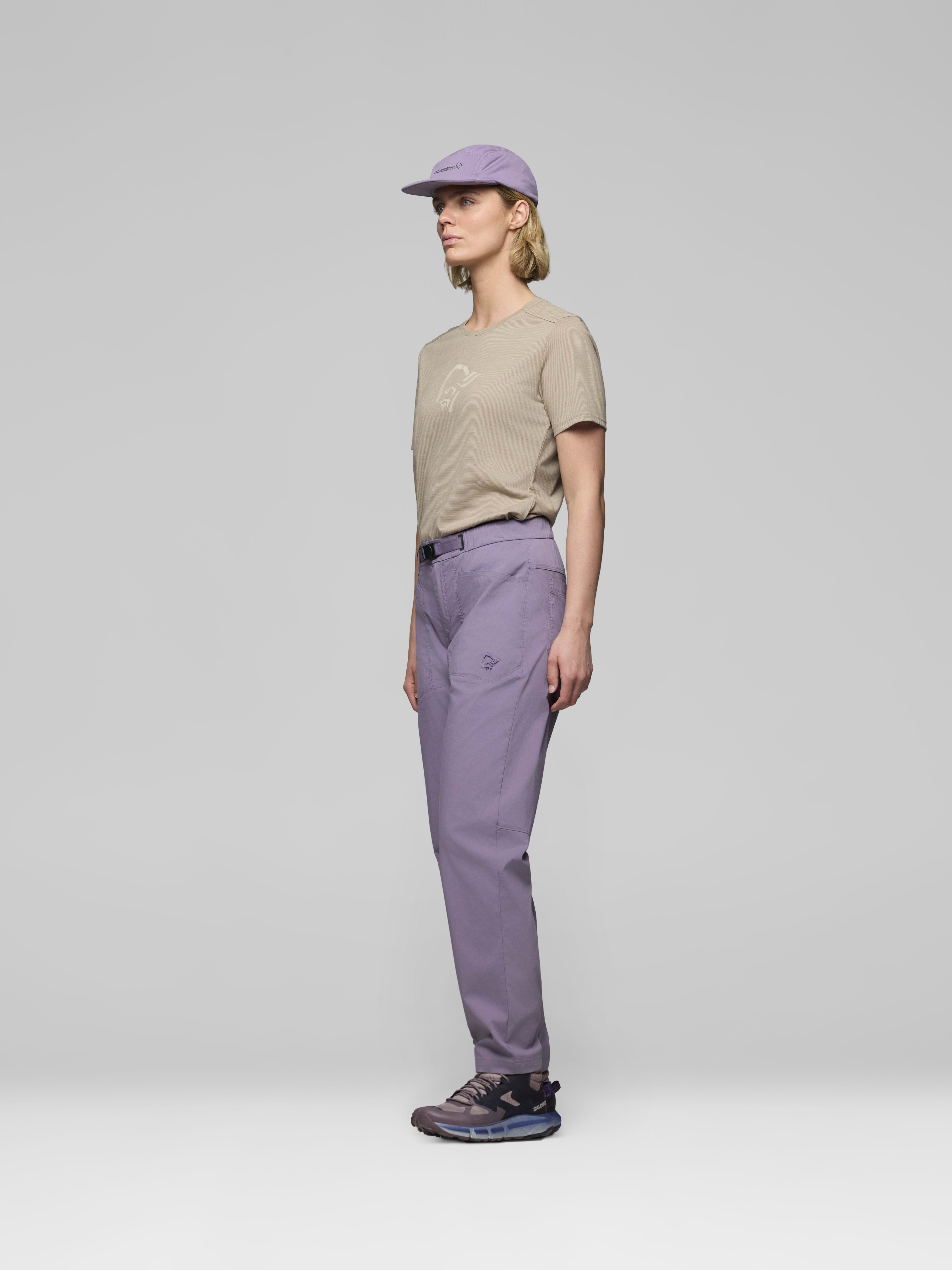 Female Look side image of femund mid cotton Pants Purple Sage