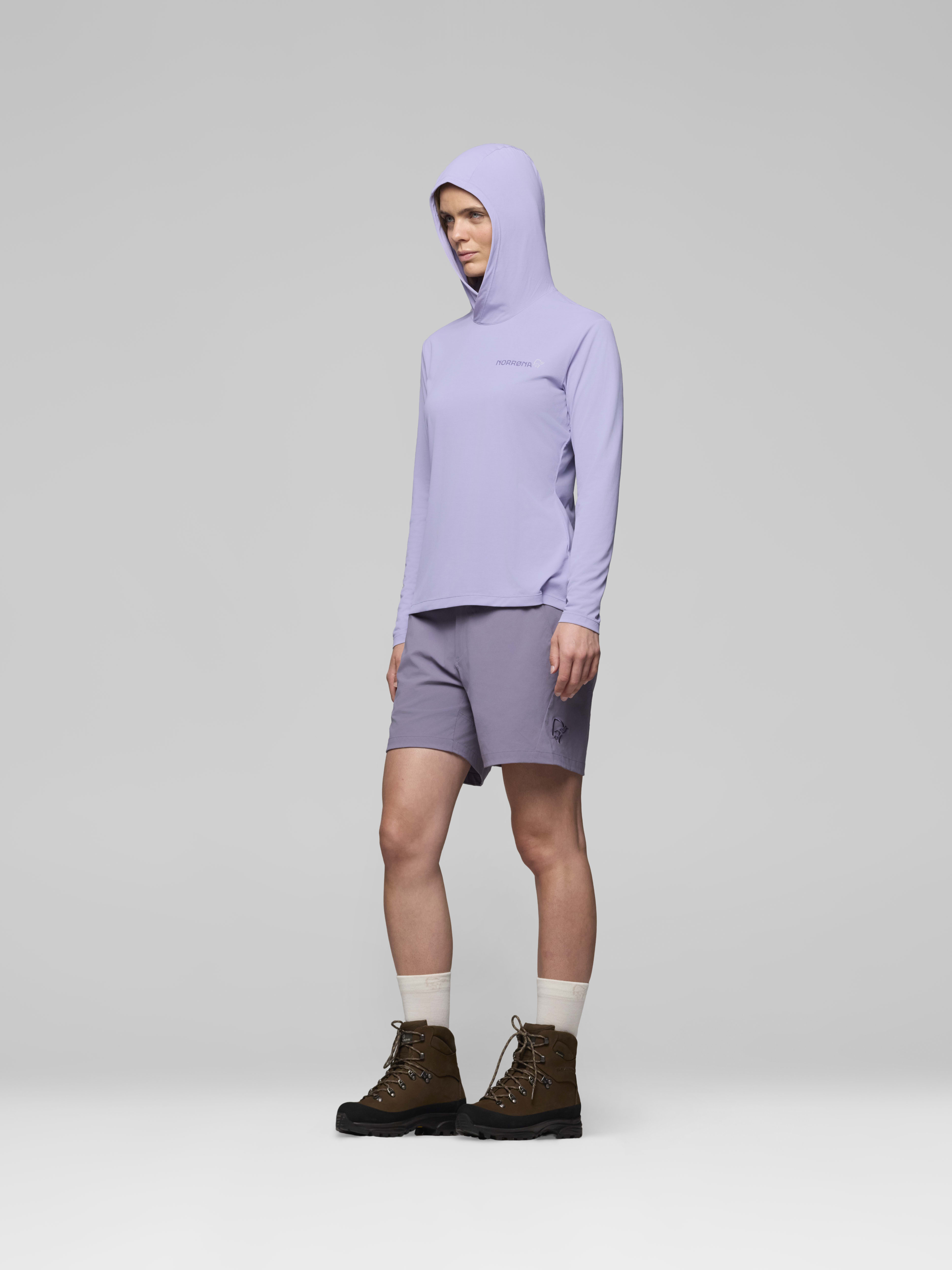 Female Look side image of femund tech Hood Heirloom Lilac