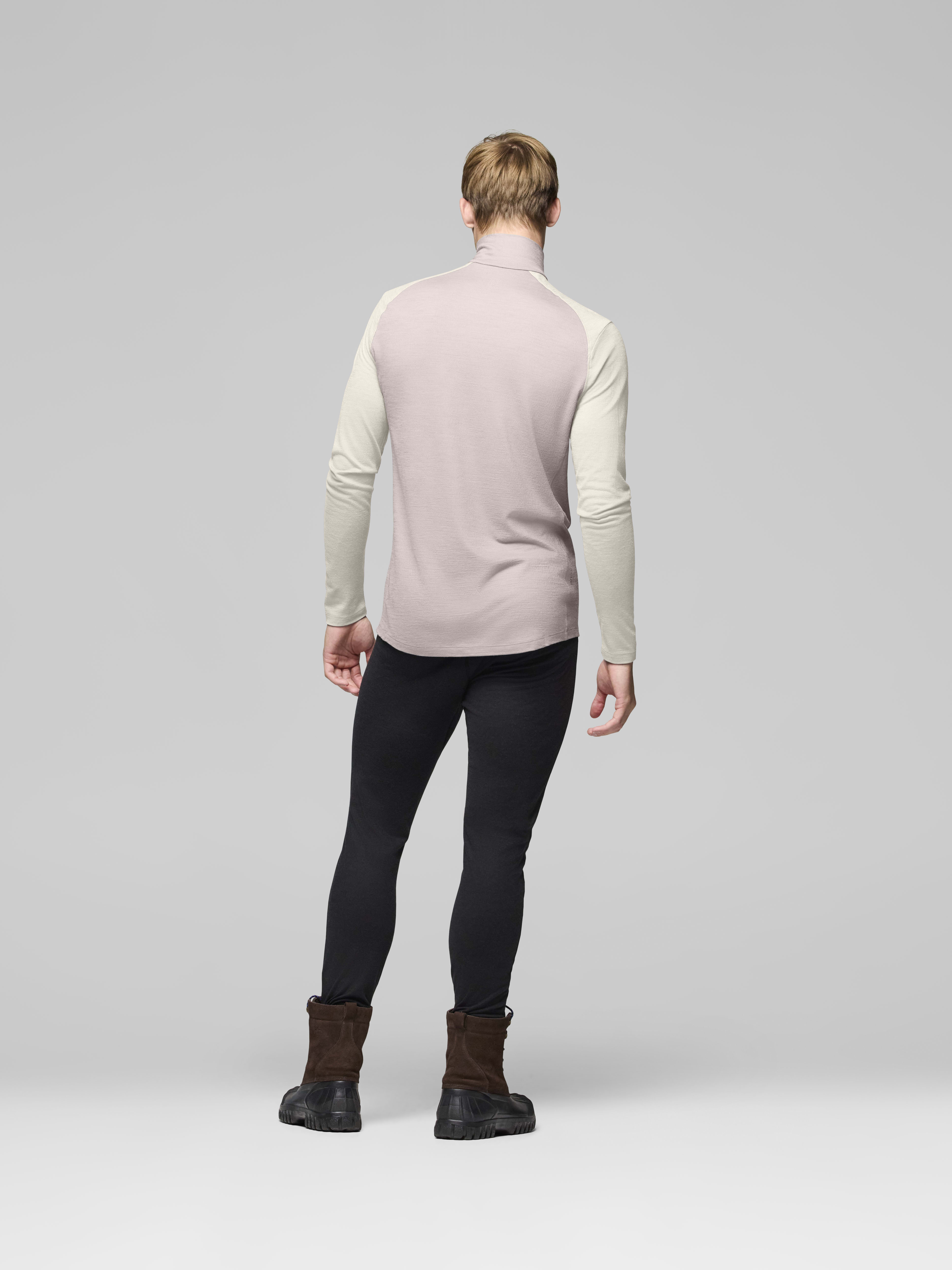 Male Look back image of femund pureUll Zip Neck Oatmeal/Whisper White