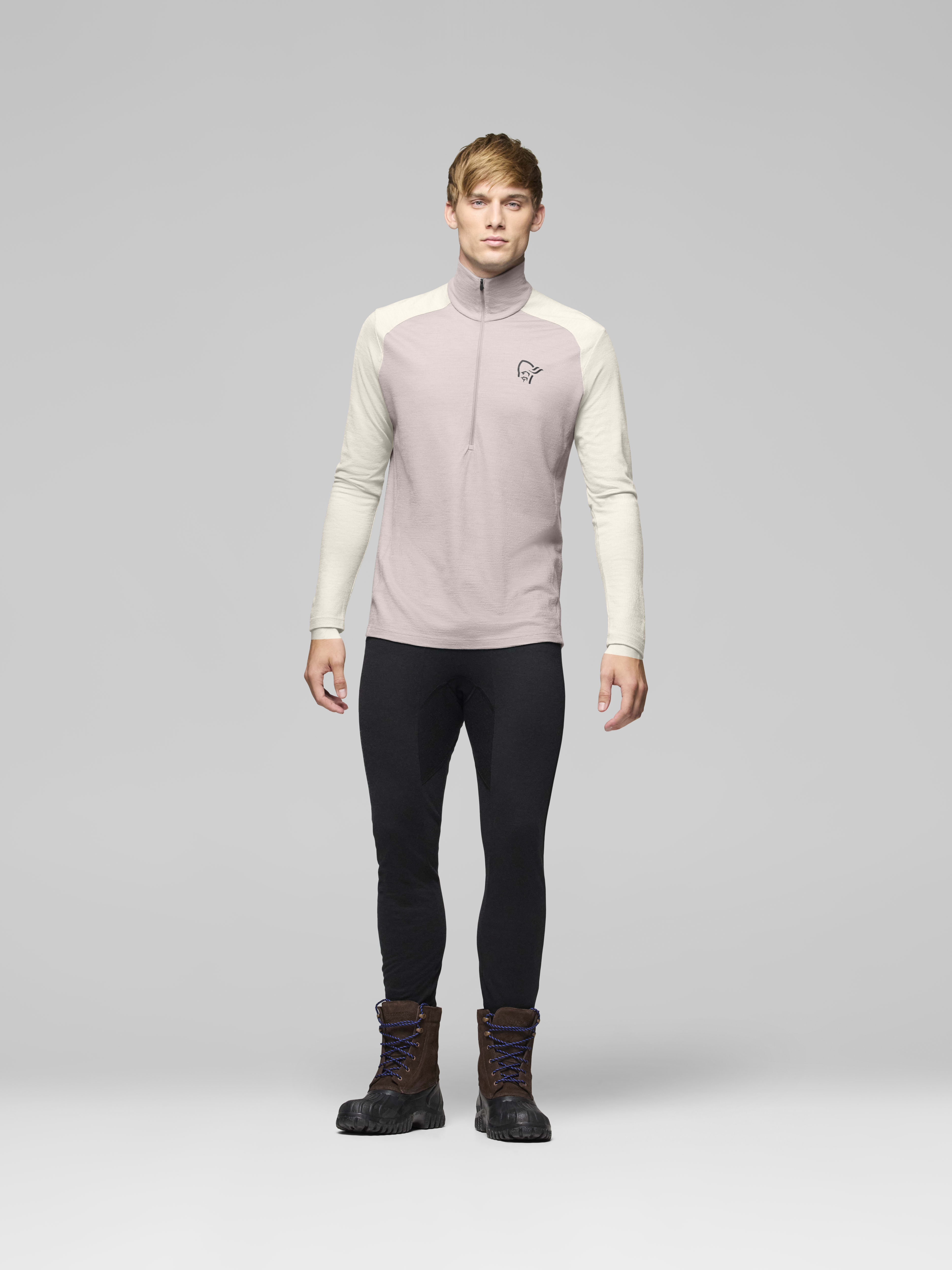 Male Look front image of femund pureUll Zip Neck Oatmeal/Whisper White