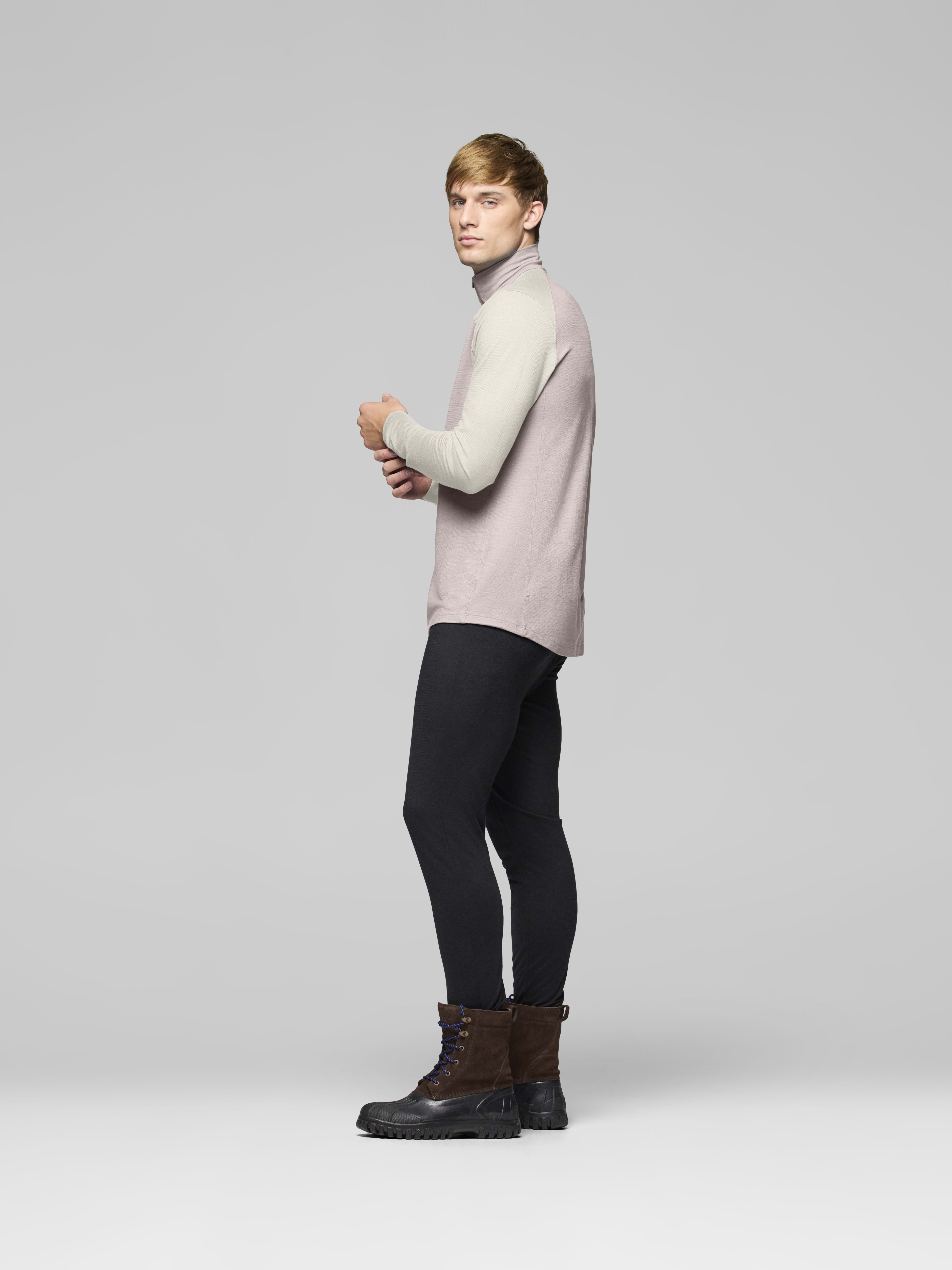 Male Look side image of femund pureUll Zip Neck Oatmeal/Whisper White
