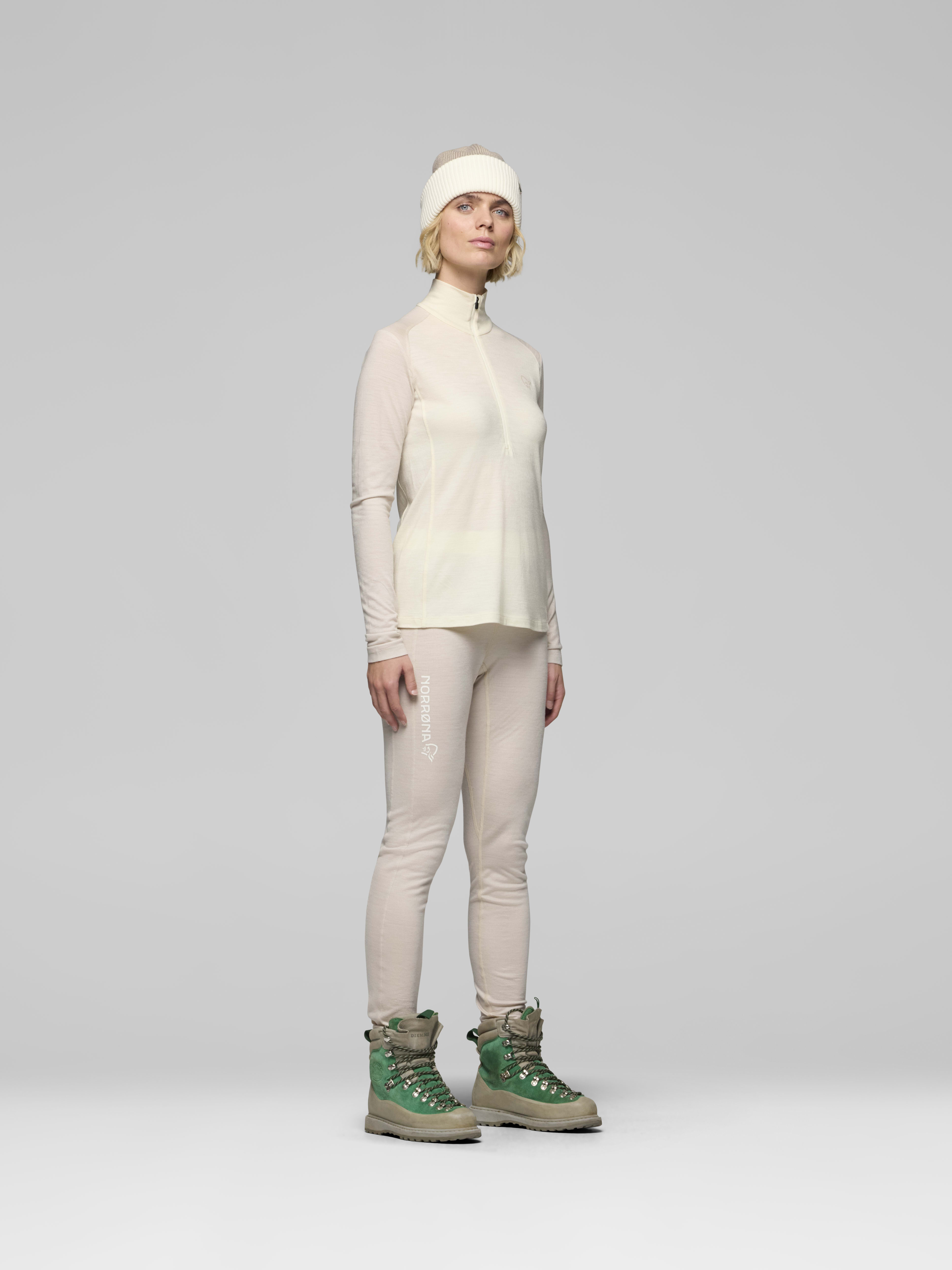 Female Look side image of femund pureUll Zip Neck Whisper White
