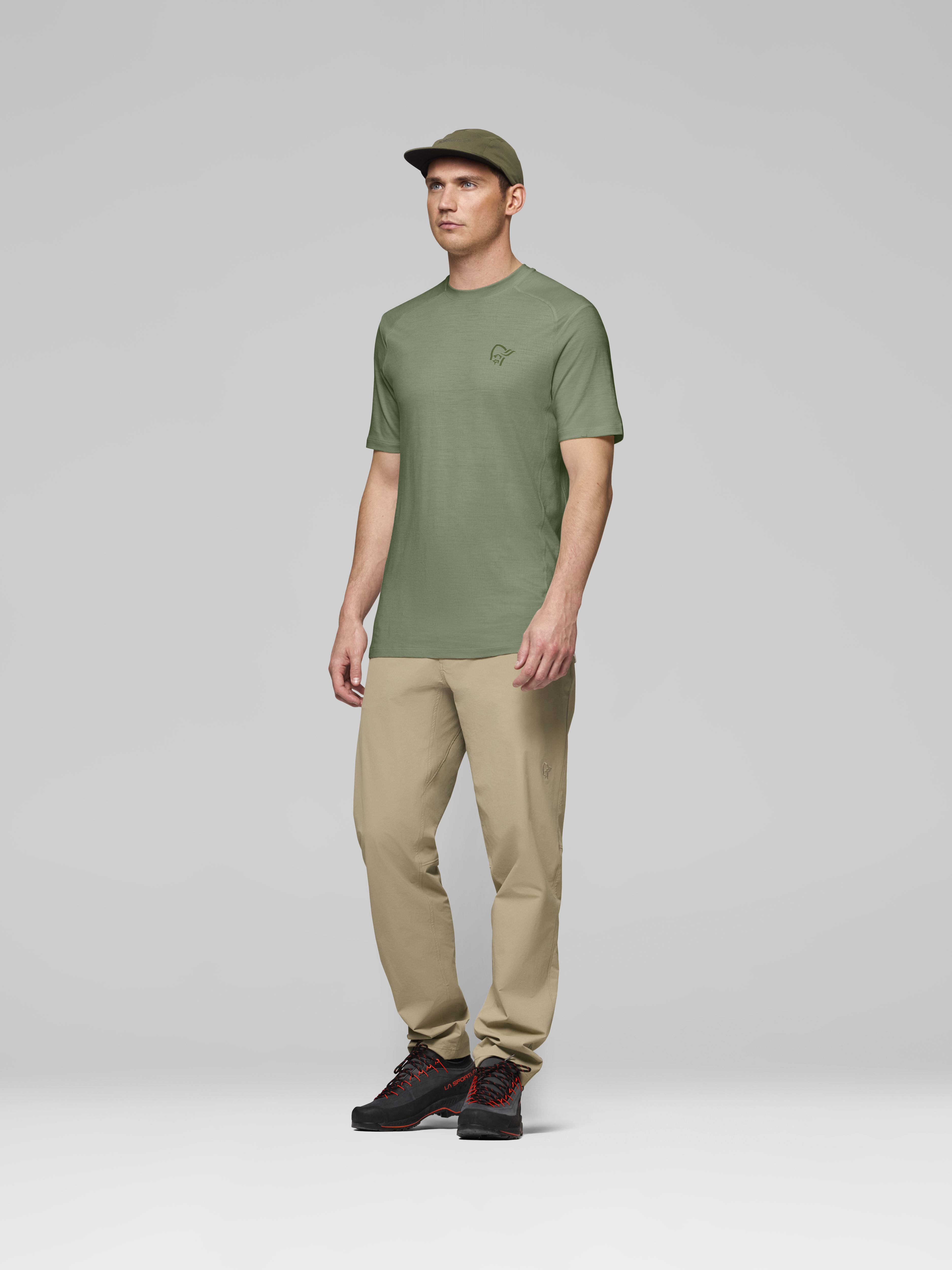 Male Look side image of femund pureUll T-shirt Deep Lichen Green