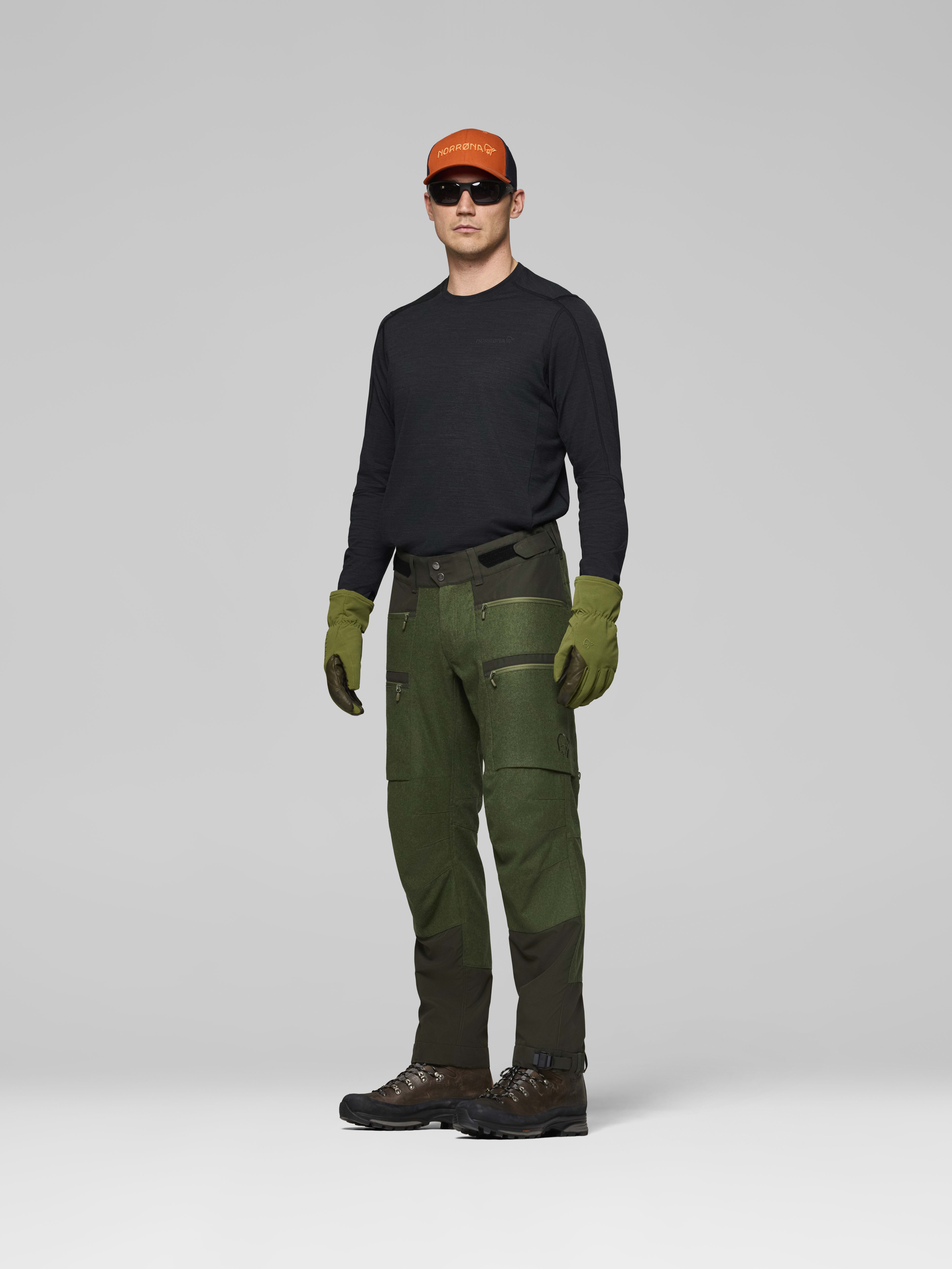 Male Look side image of kvinnherad wool Pants Olive Night