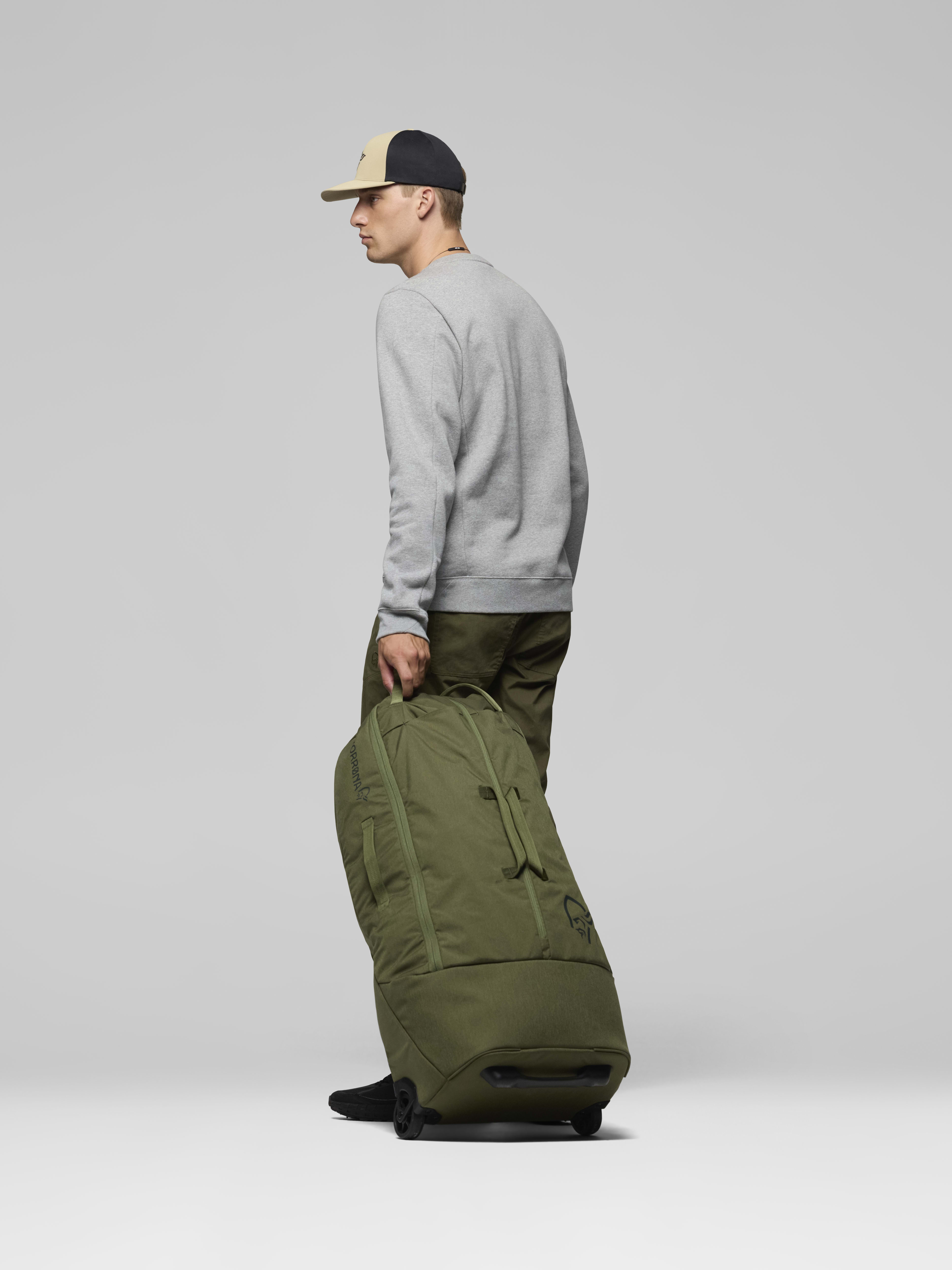 Female Look front image of norrona 80L Trolley Bag Olive Night