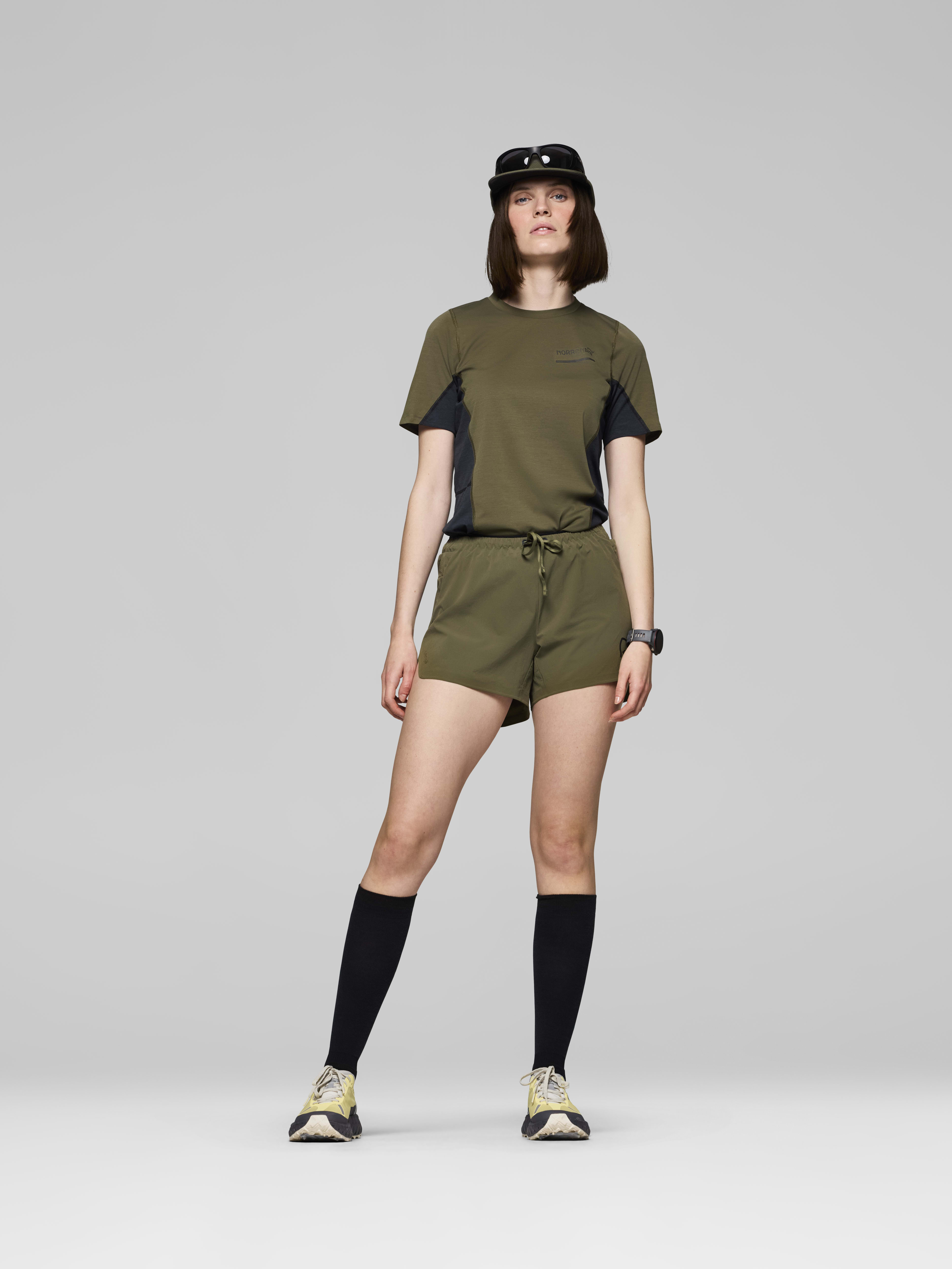 Female Look front image of senja flex1 4" Shorts Olive Night